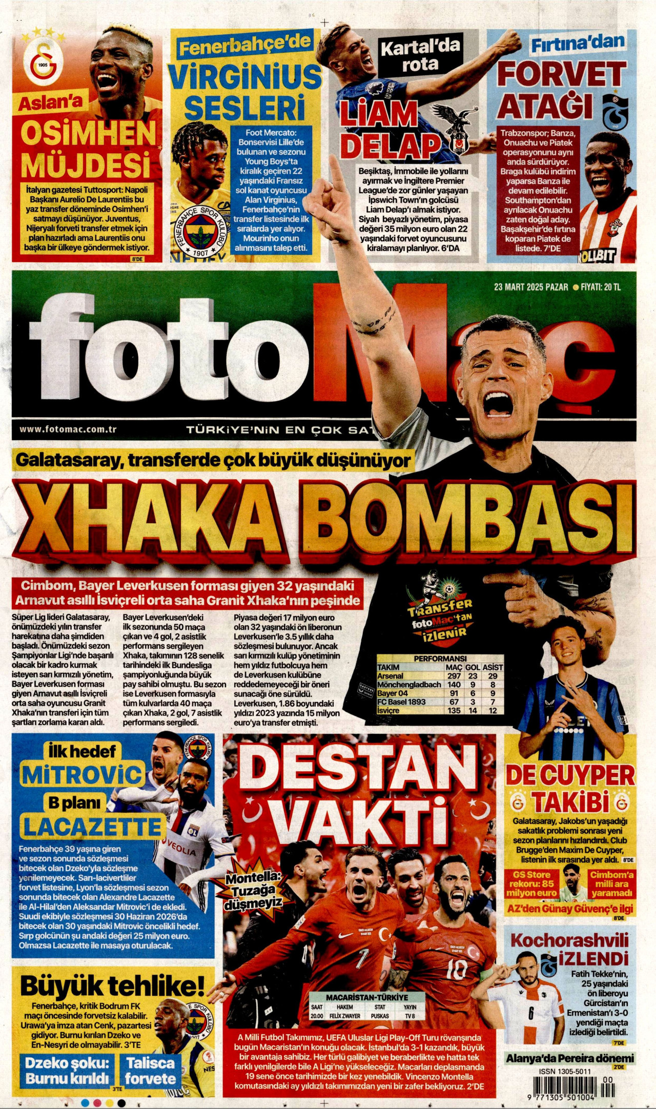 FOTOMAÇ gazetesinin 23 Mart 2025 tarihli birinci sayfası