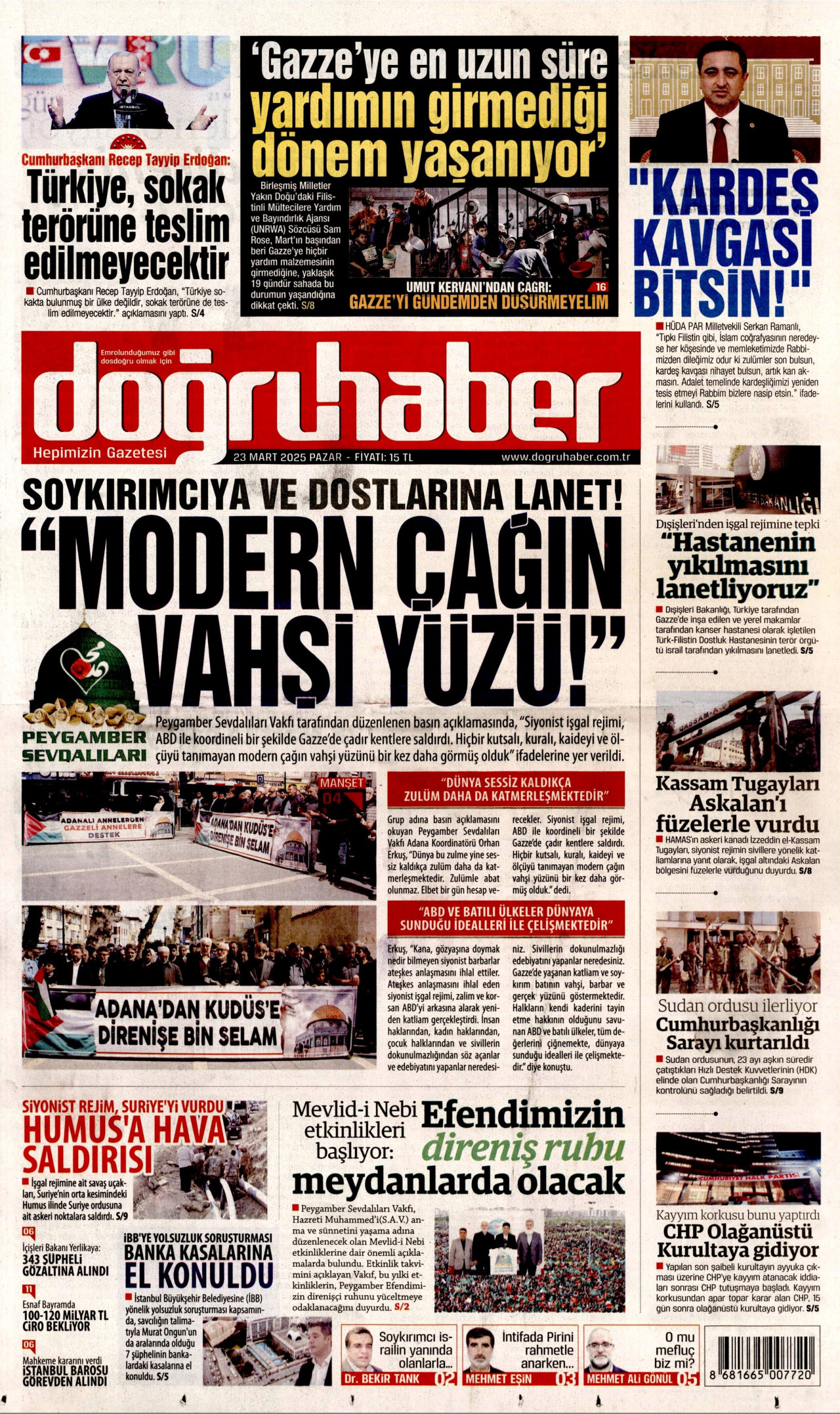 DOĞRU HABER gazetesinin 23 Mart 2025 tarihli birinci sayfası