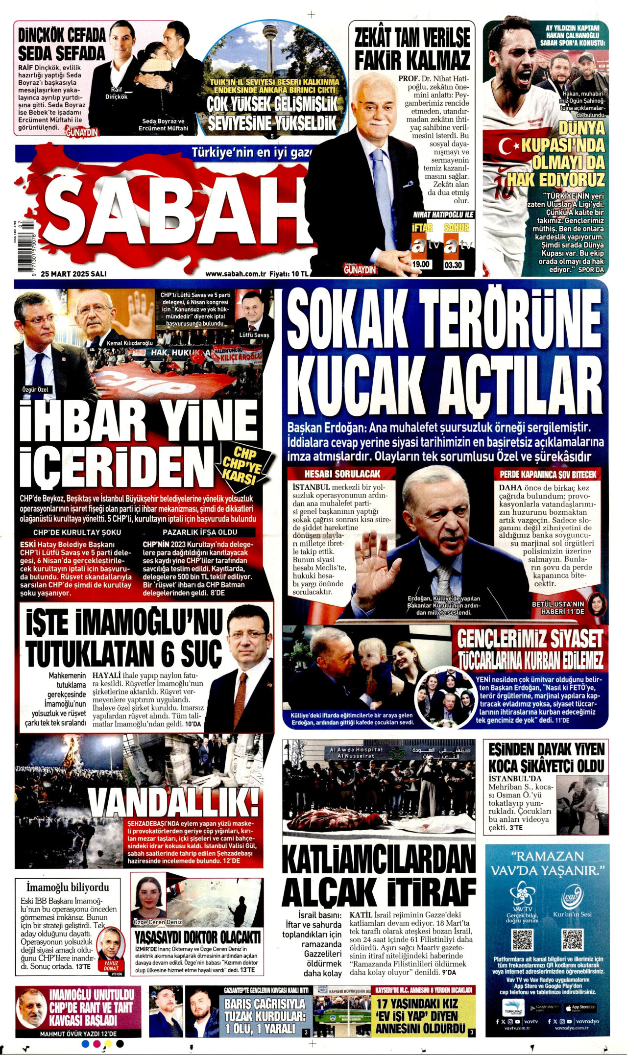 SABAH gazetesinin 25 Mart 2025 tarihli birinci sayfası