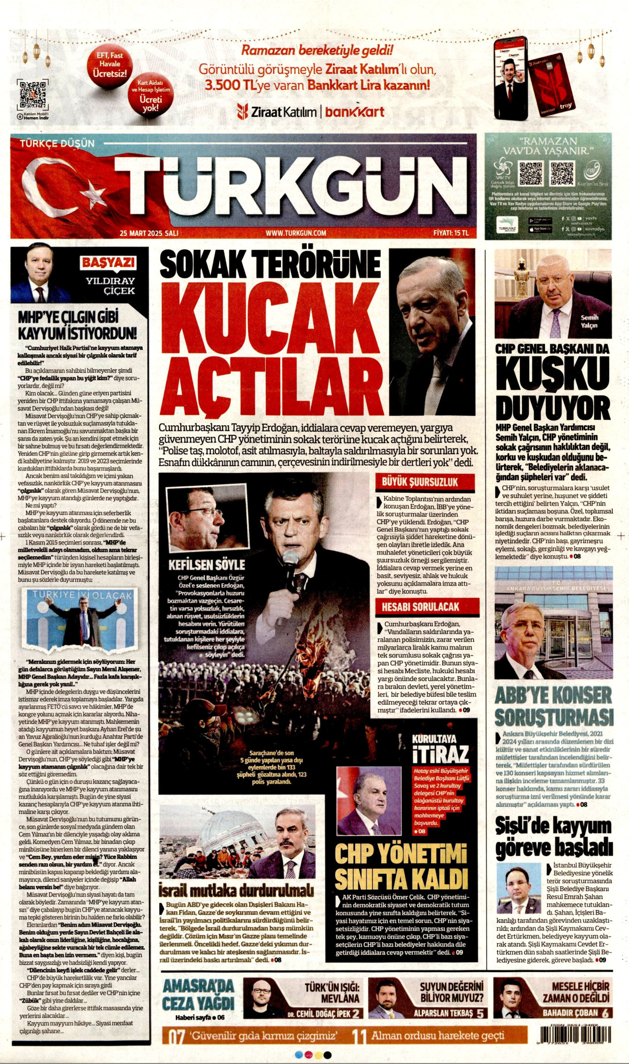 TÜRKGÜN gazetesinin 25 Mart 2025 tarihli birinci sayfası