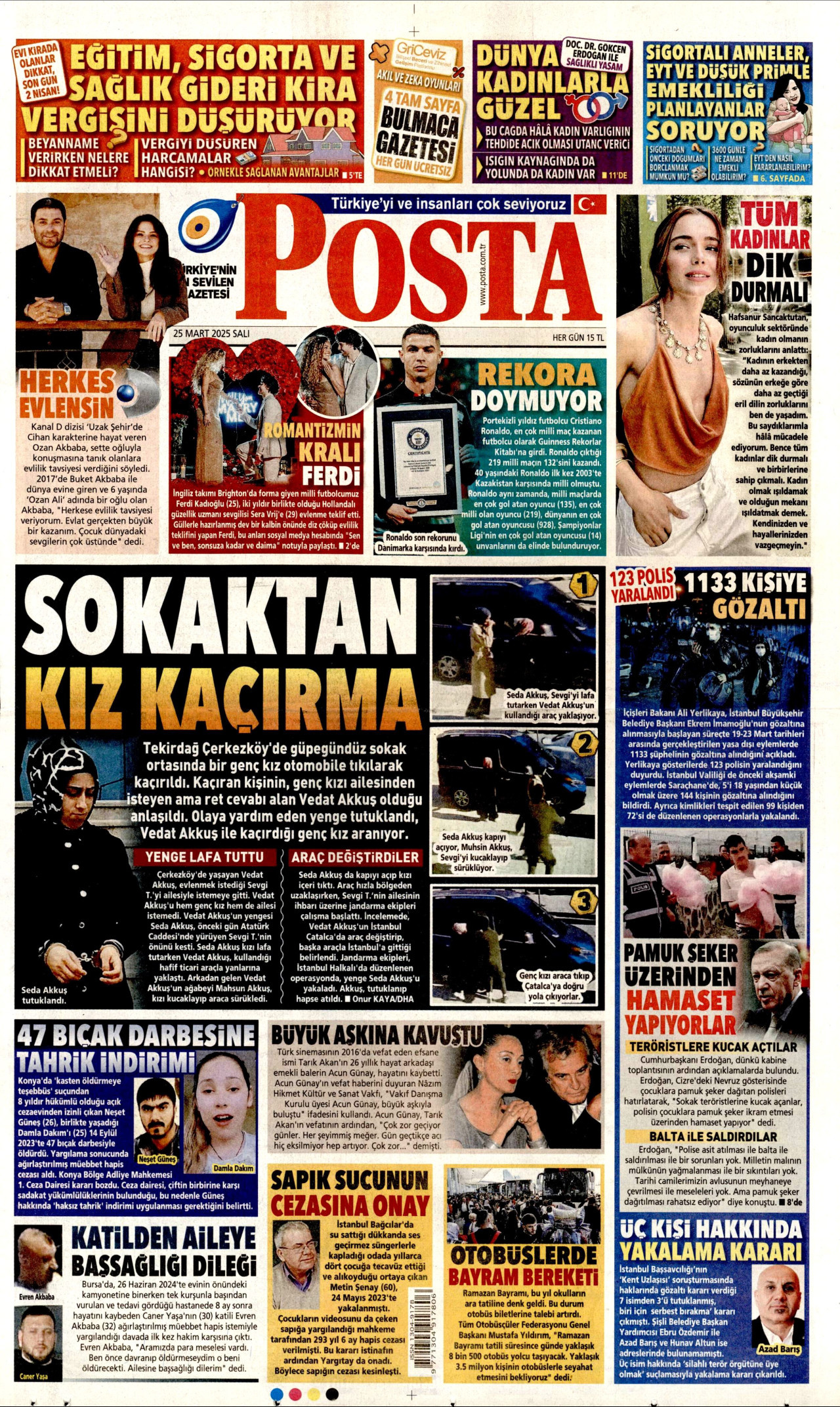 POSTA gazetesinin 25 Mart 2025 tarihli birinci sayfası