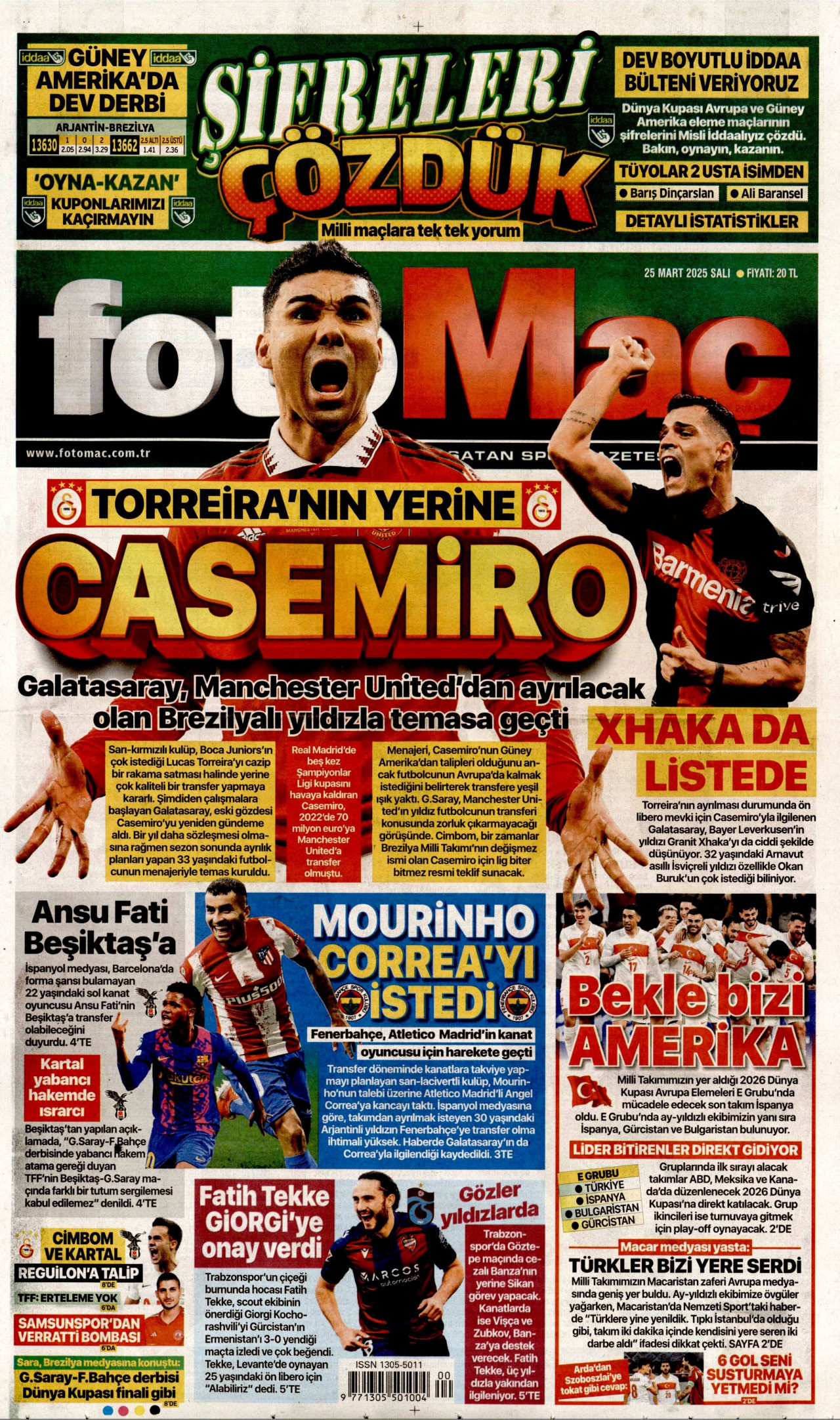 FOTOMAÇ gazetesinin 25 Mart 2025 tarihli birinci sayfası