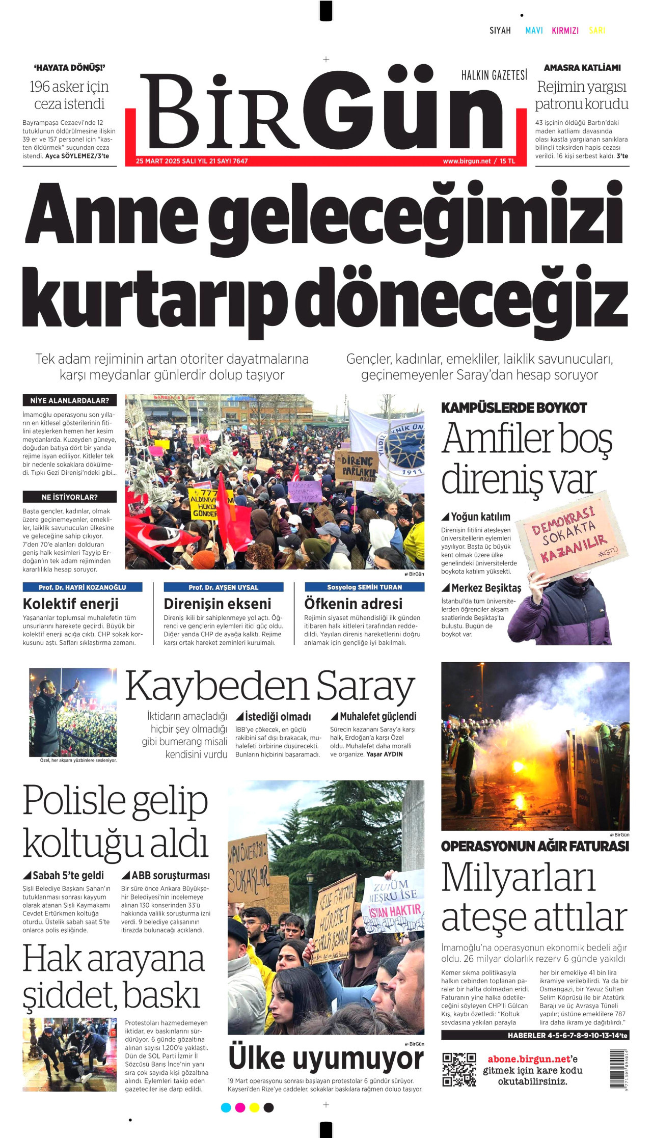 BİRGÜN gazetesinin 25 Mart 2025 tarihli birinci sayfası