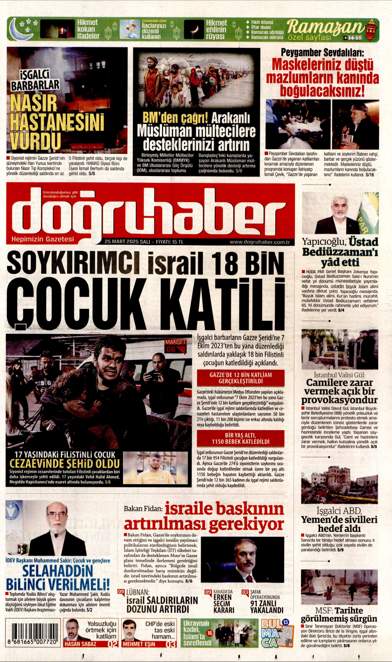 DOĞRU HABER gazetesinin 25 Mart 2025 tarihli birinci sayfası