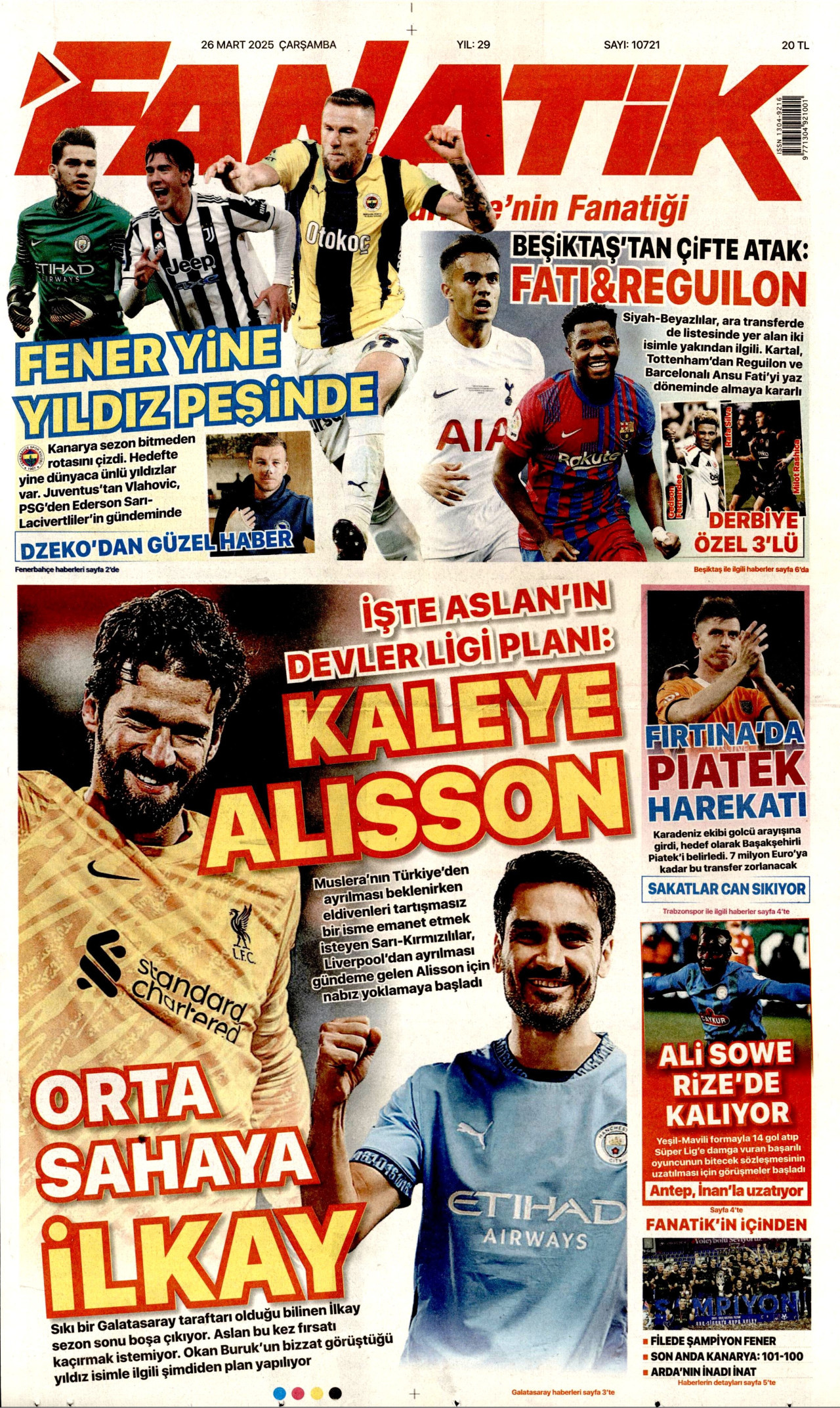 FANATİK gazetesinin 26 Mart 2025 tarihli birinci sayfası