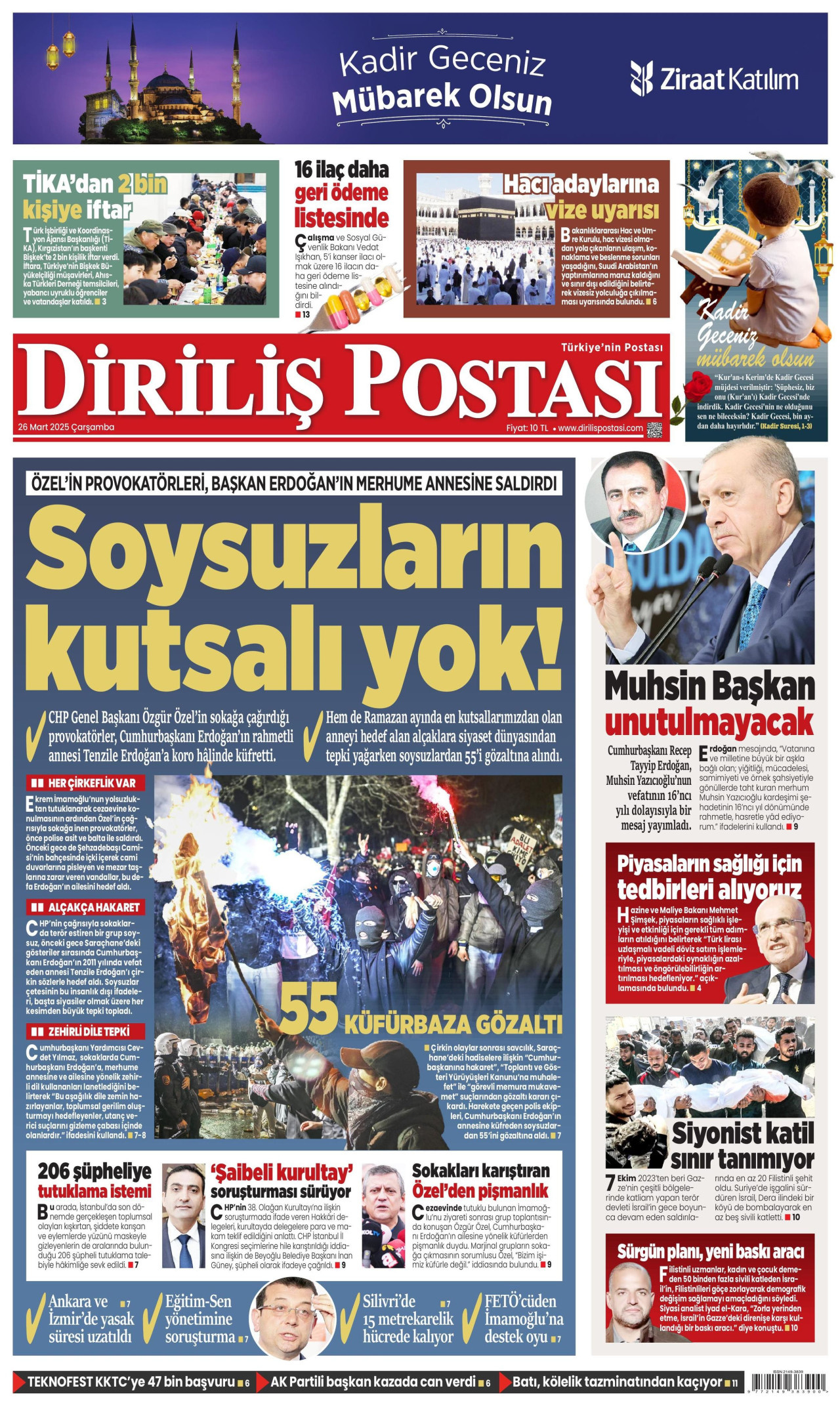 DİRİLİŞ POSTASI gazetesinin 26 Mart 2025 tarihli birinci sayfası