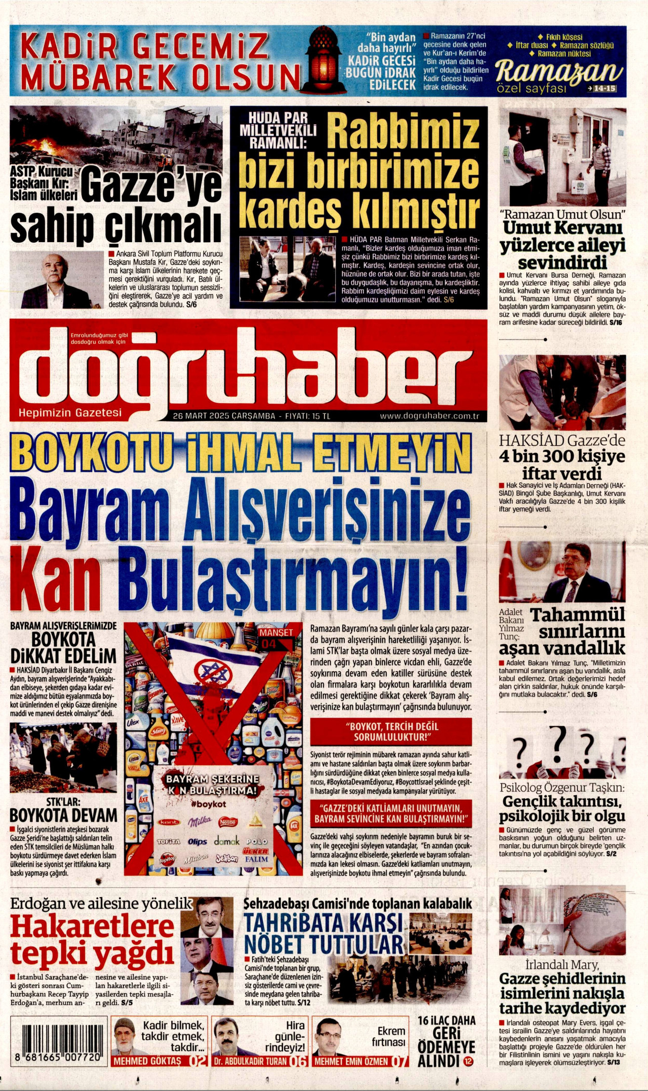 DOĞRU HABER gazetesinin 26 Mart 2025 tarihli birinci sayfası