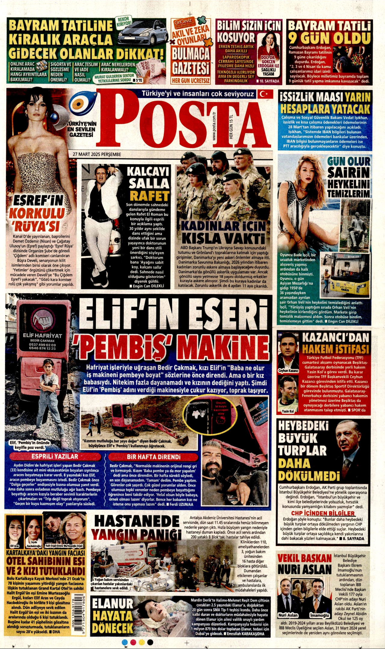 POSTA gazetesinin 27 Mart 2025 tarihli birinci sayfası