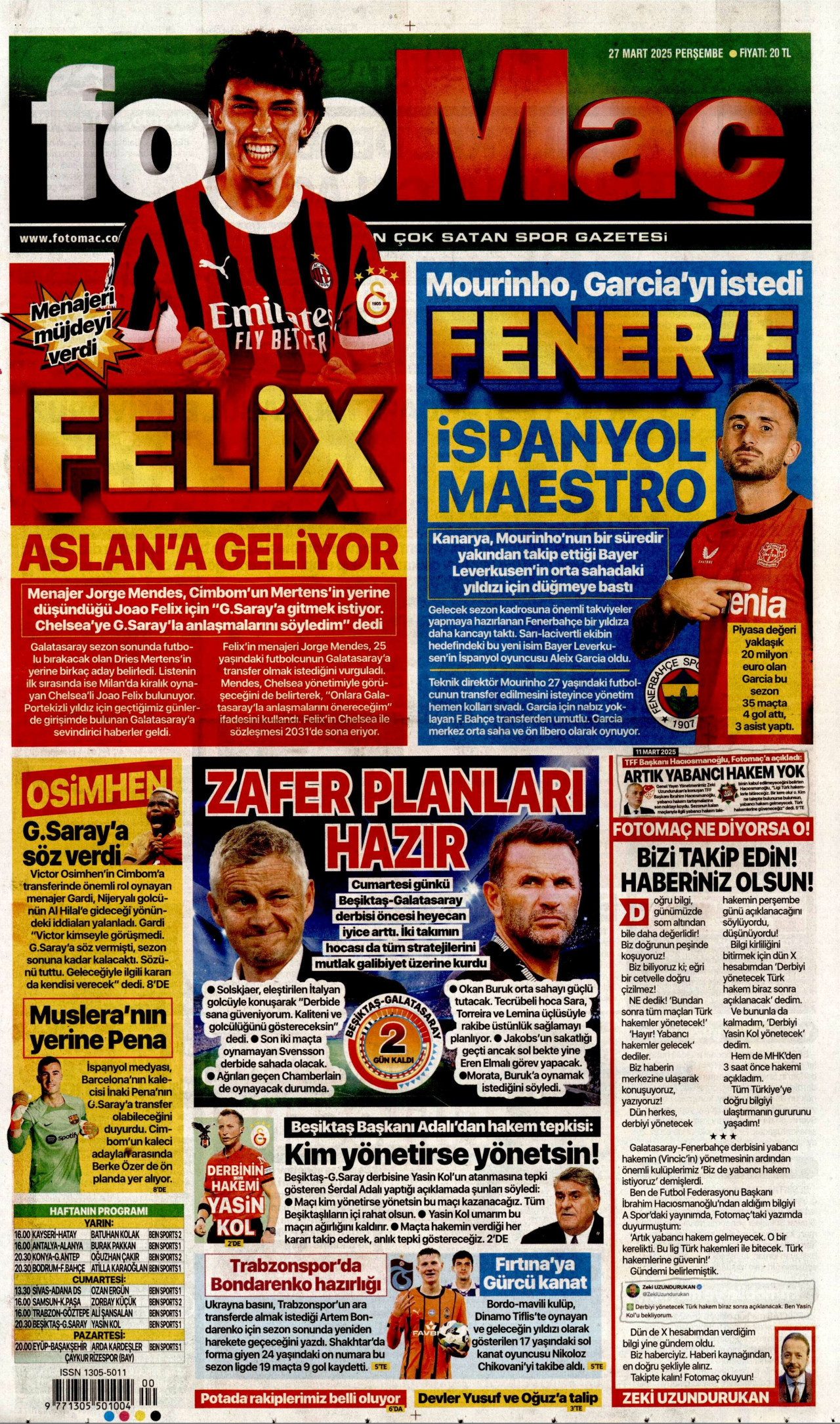 FOTOMAÇ gazetesinin 27 Mart 2025 tarihli birinci sayfası