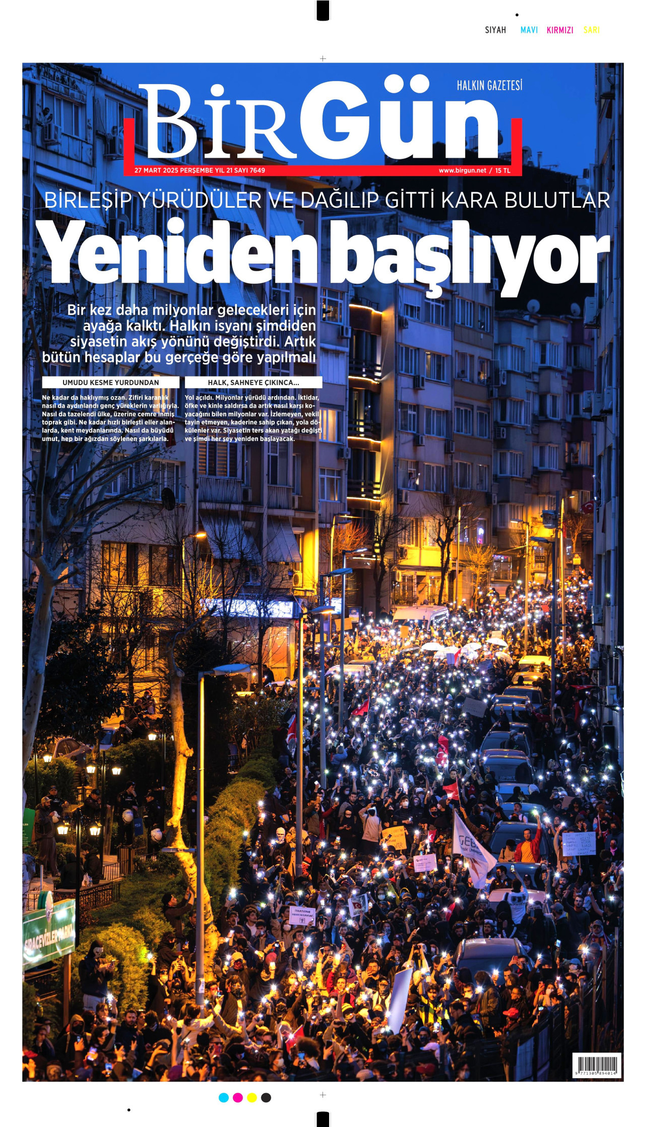 BİRGÜN gazetesinin 27 Mart 2025 tarihli birinci sayfası