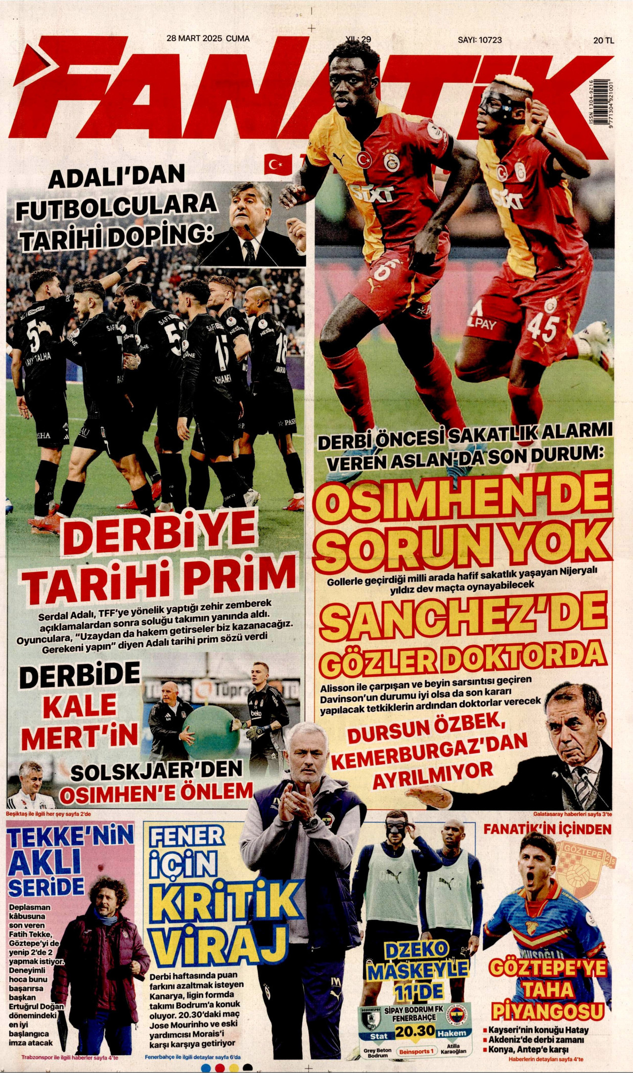 FANATİK gazetesinin 28 Mart 2025 tarihli birinci sayfası