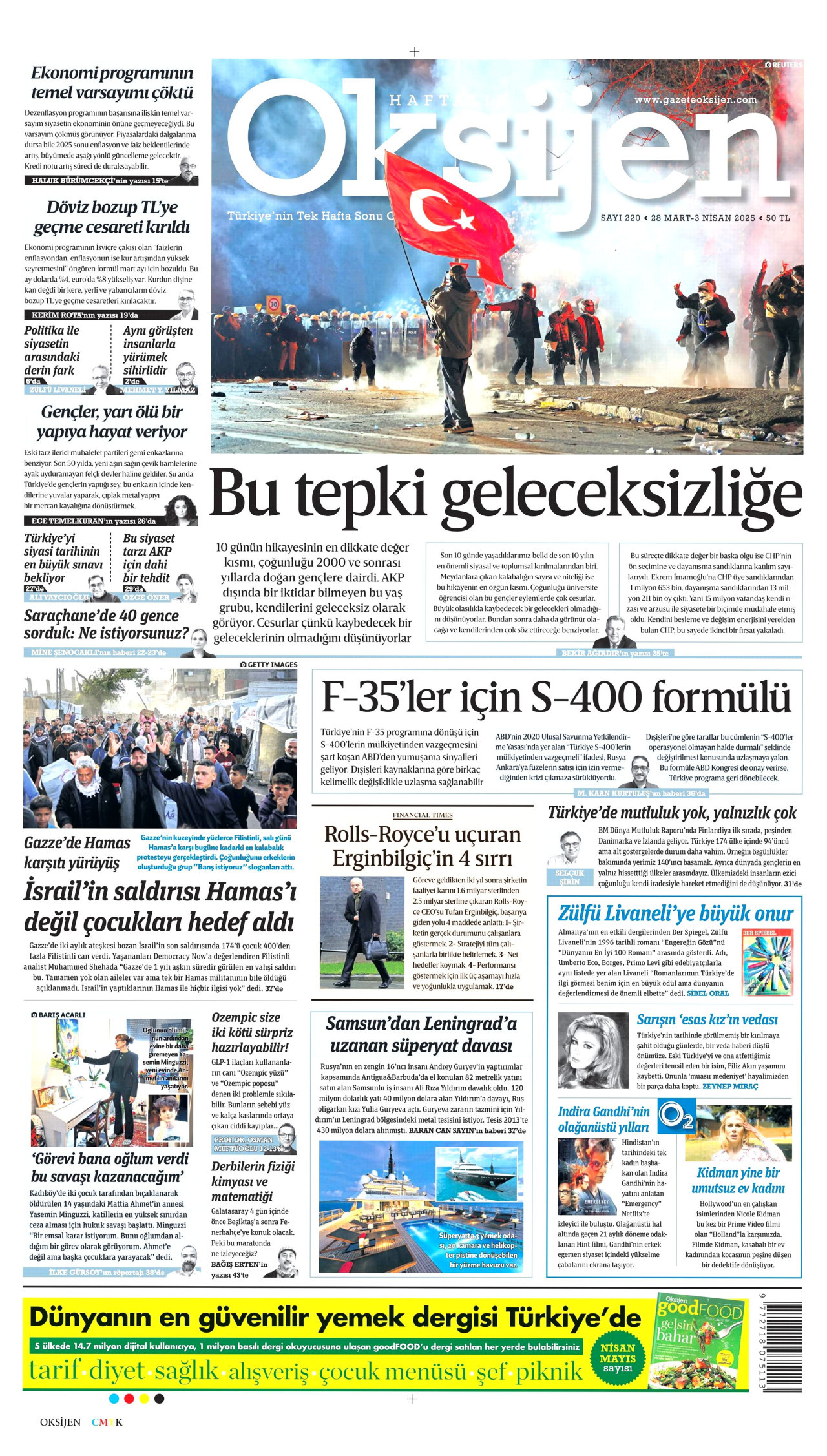OKSİJEN gazetesinin 28 Mart 2025 tarihli birinci sayfası