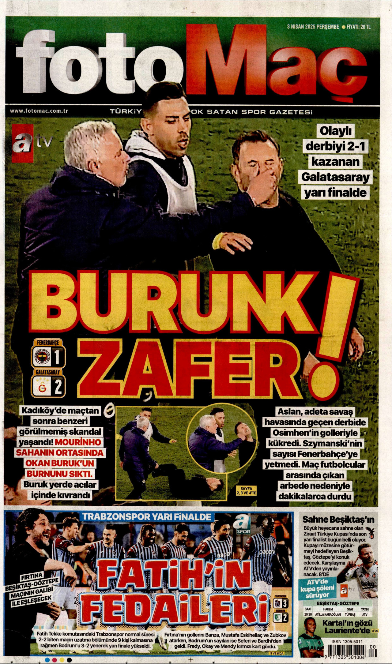 FOTOMAÇ gazetesinin 3 Nisan 2025 tarihli birinci sayfası