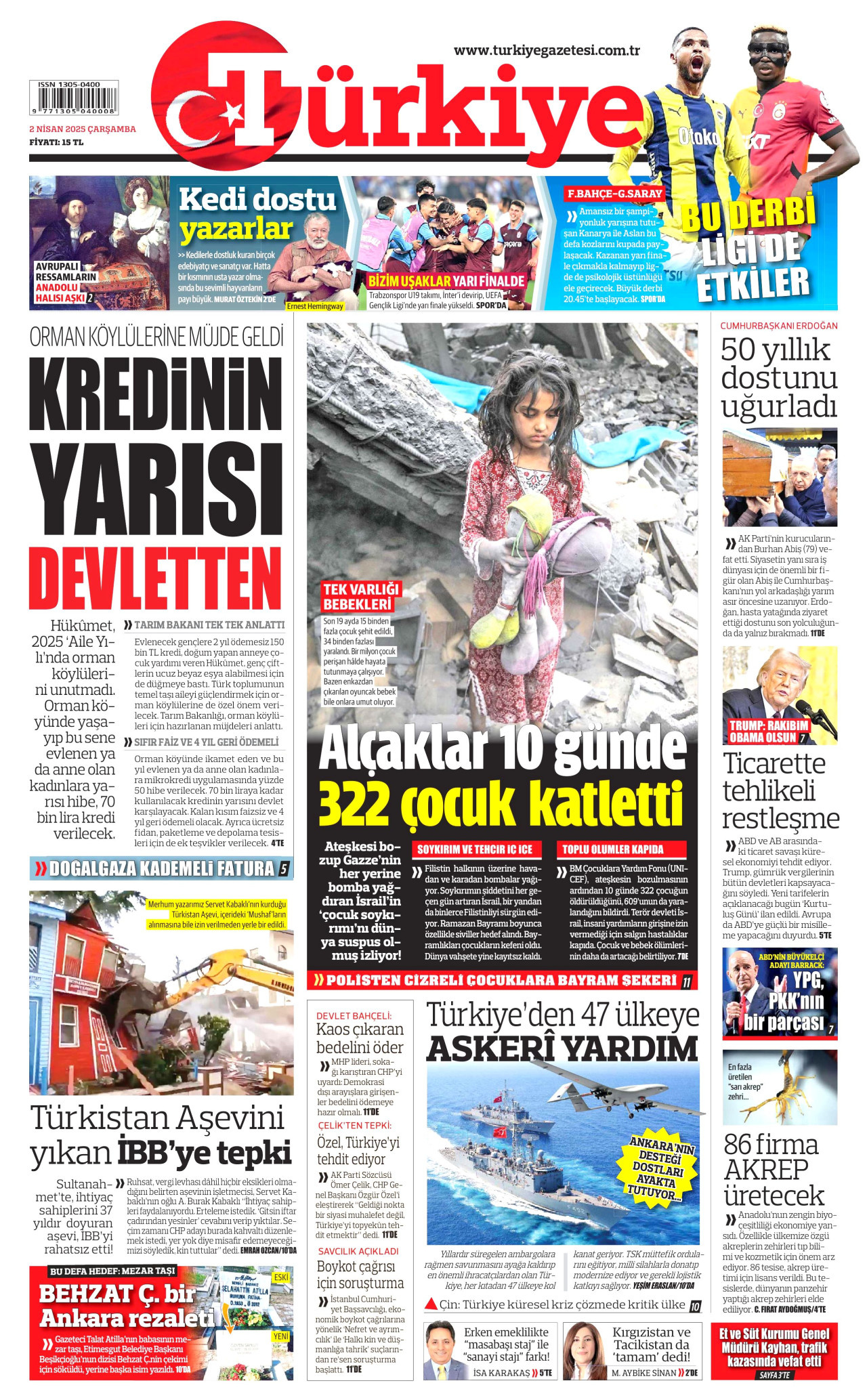 TÜRKİYE GAZETESİ gazetesinin 2 Nisan 2025 tarihli birinci sayfası