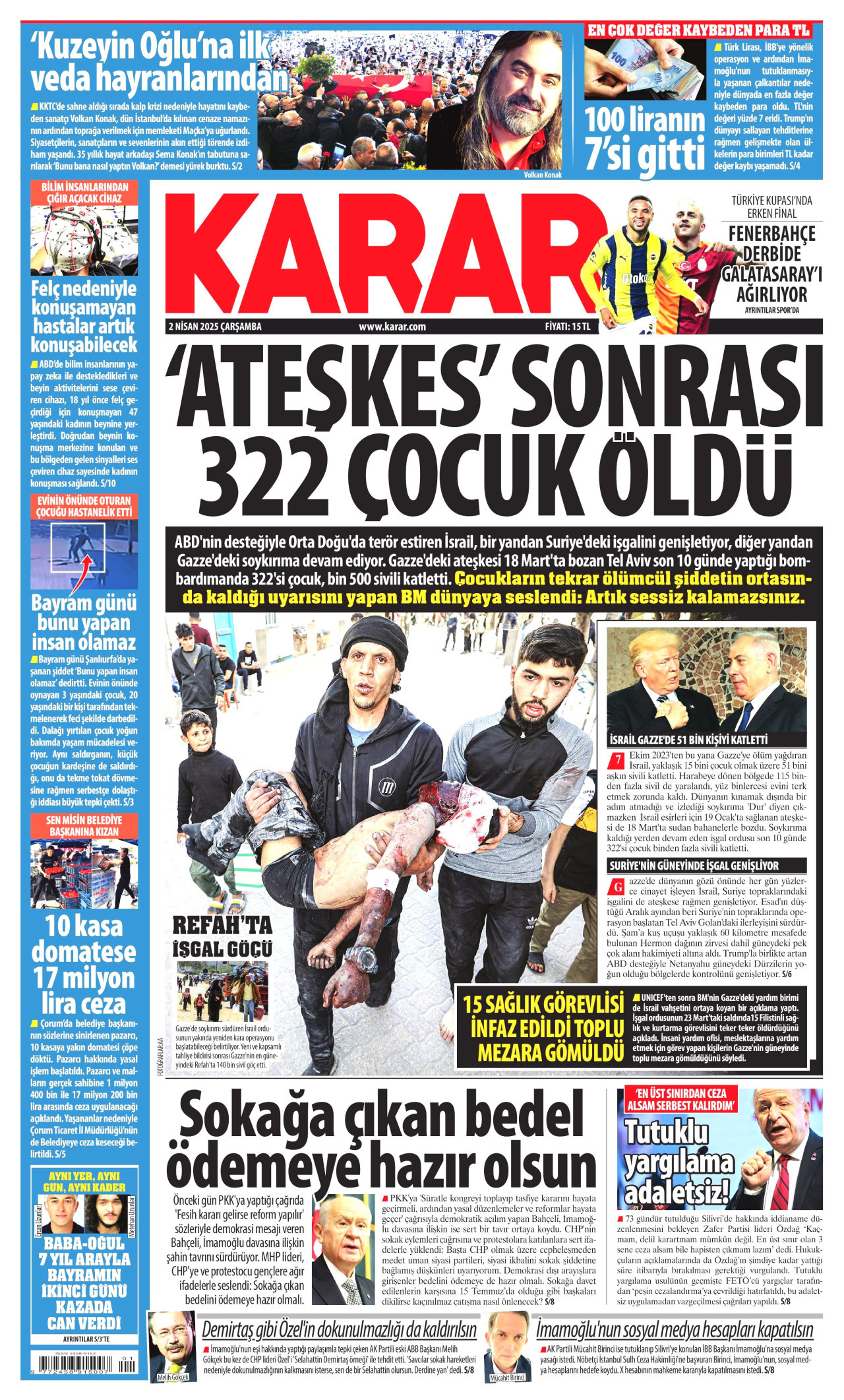 KARAR gazetesinin 2 Nisan 2025 tarihli birinci sayfası