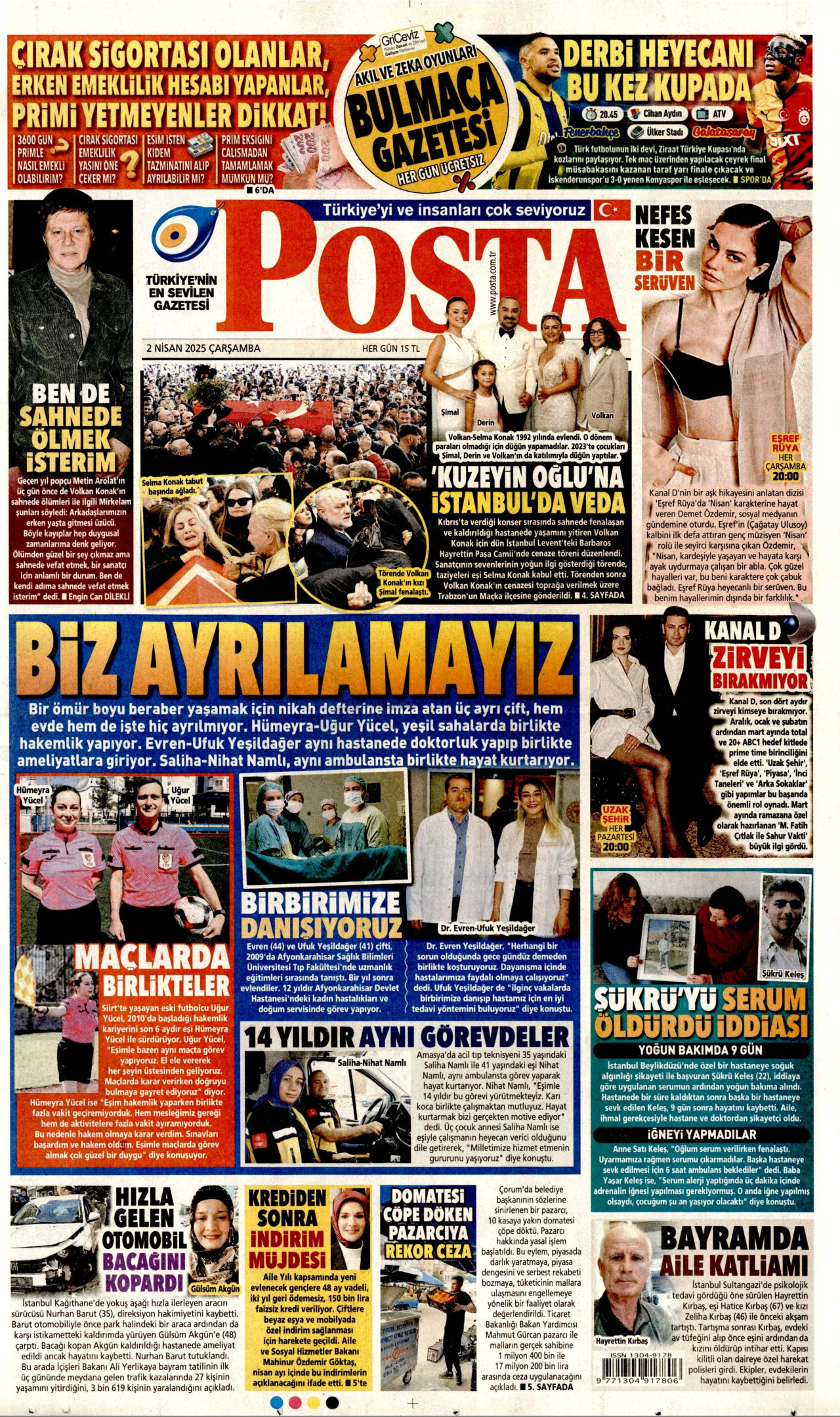 POSTA gazetesinin 2 Nisan 2025 tarihli birinci sayfası