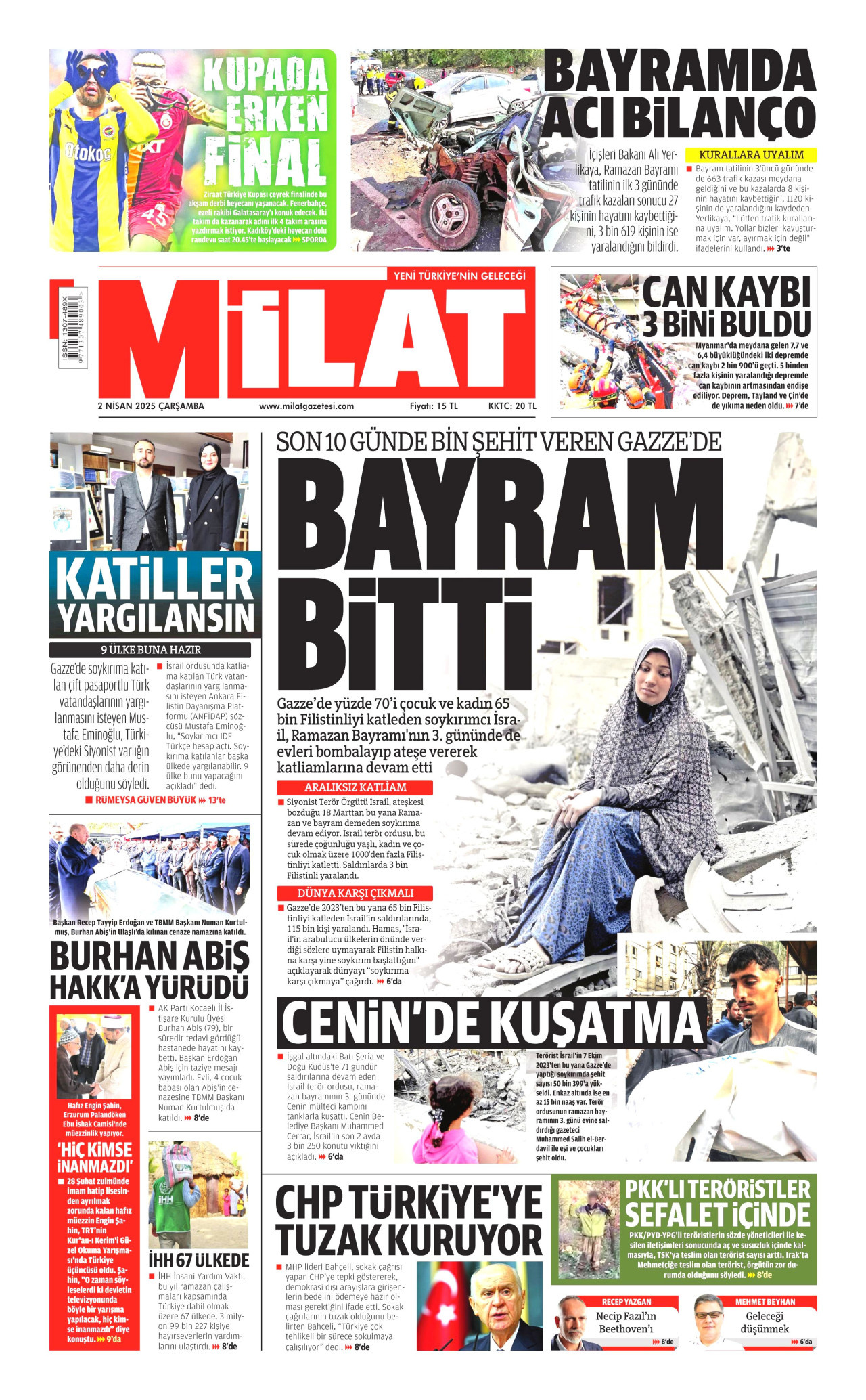 MİLAT gazetesinin 2 Nisan 2025 tarihli birinci sayfası