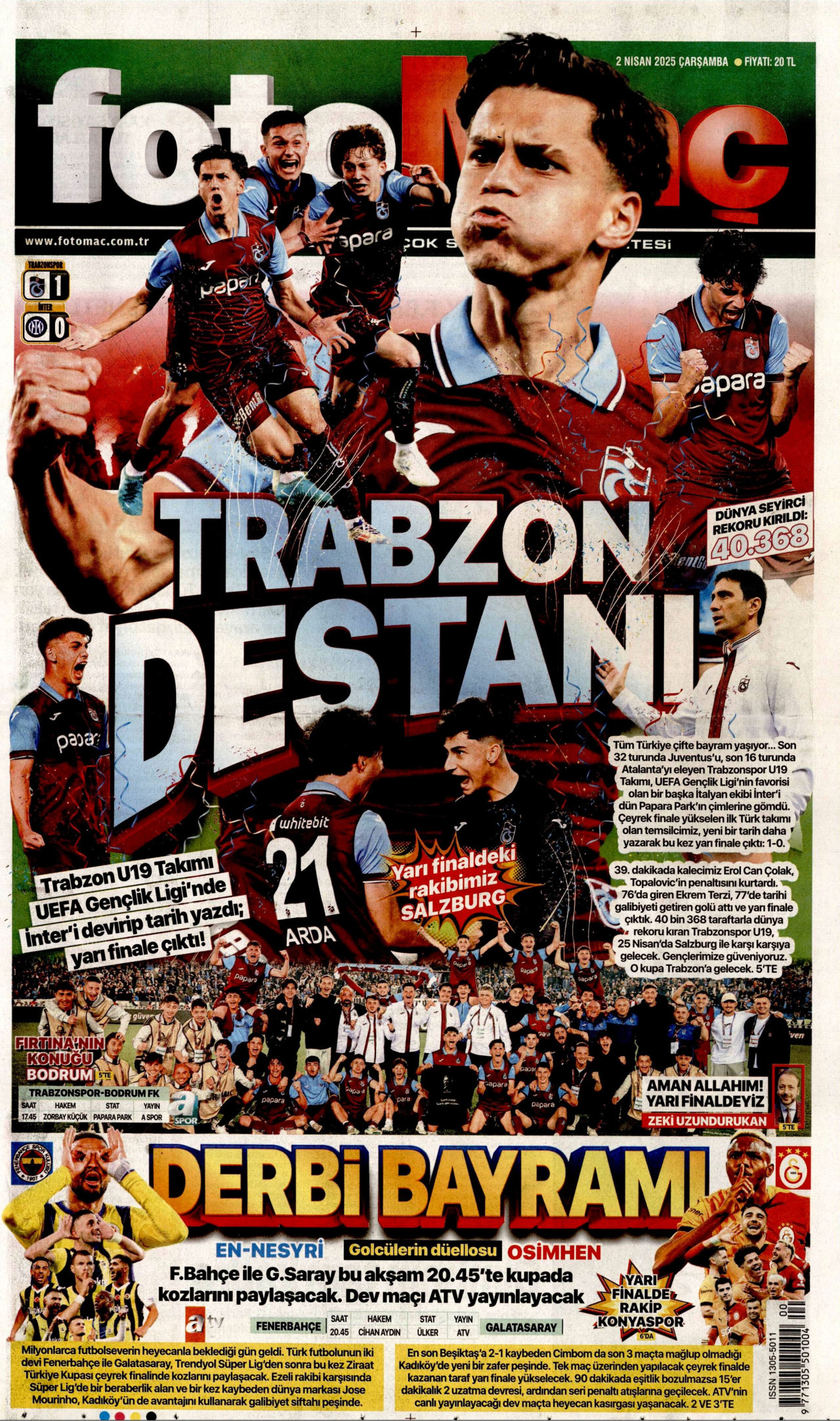 FOTOMAÇ gazetesinin 2 Nisan 2025 tarihli birinci sayfası