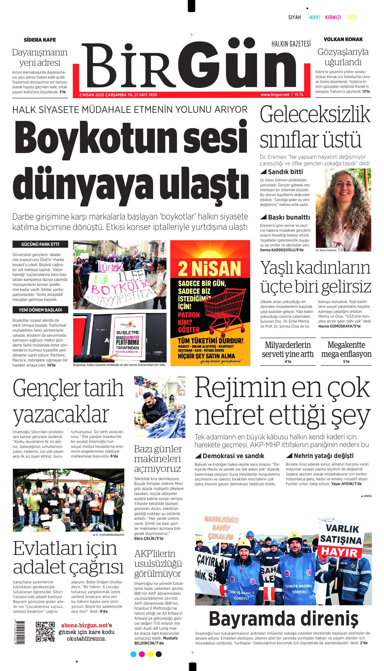 BİRGÜN gazetesinin 2 Nisan 2025 tarihli birinci sayfası
