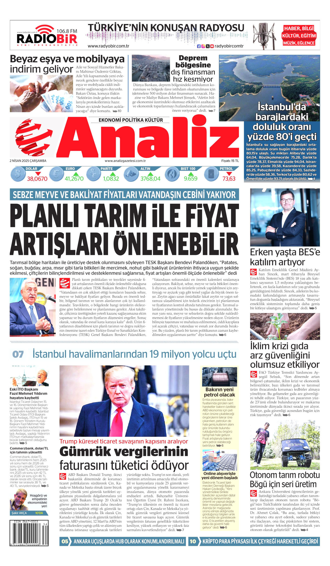 ANALİZ gazetesinin 2 Nisan 2025 tarihli birinci sayfası