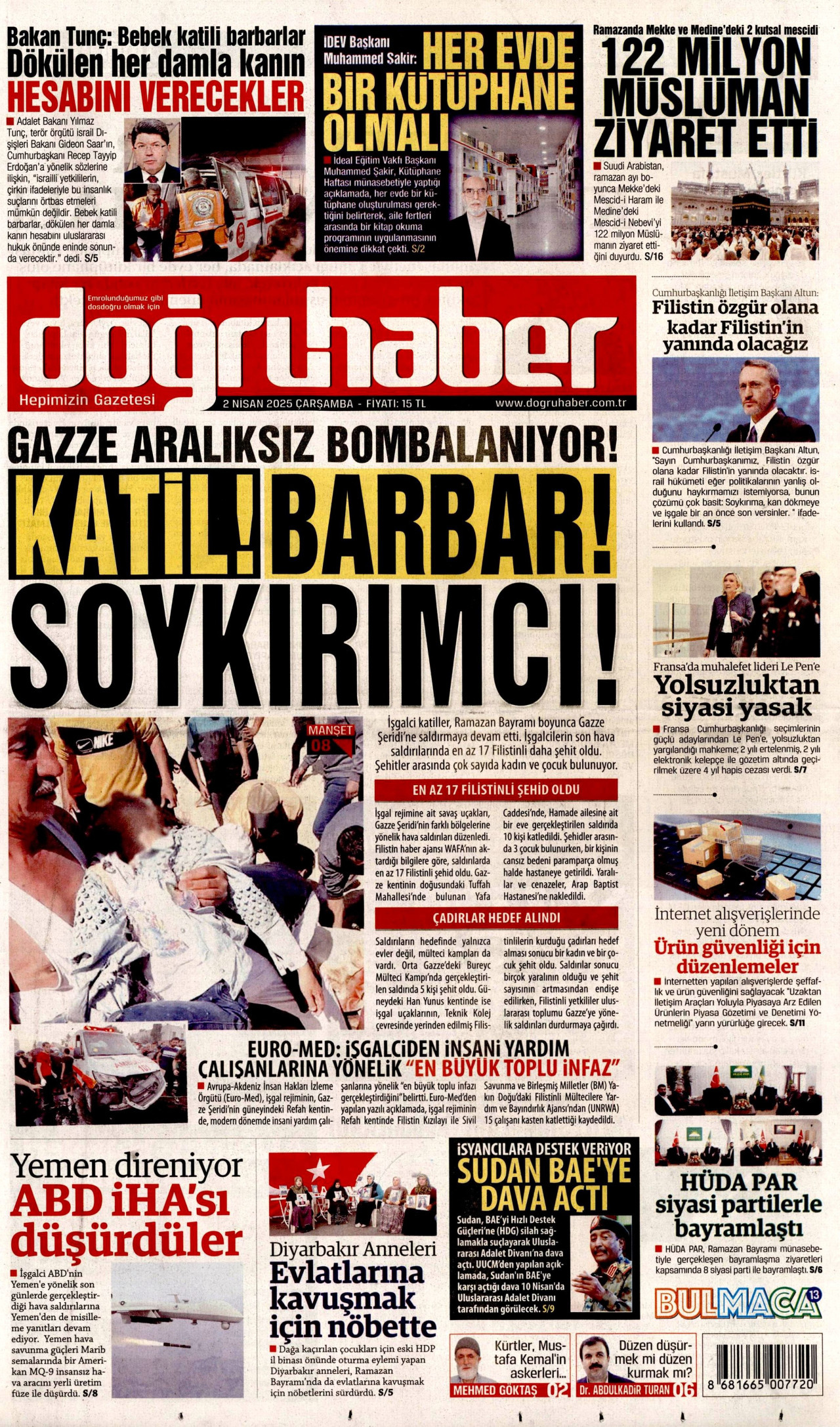DOĞRU HABER gazetesinin 2 Nisan 2025 tarihli birinci sayfası