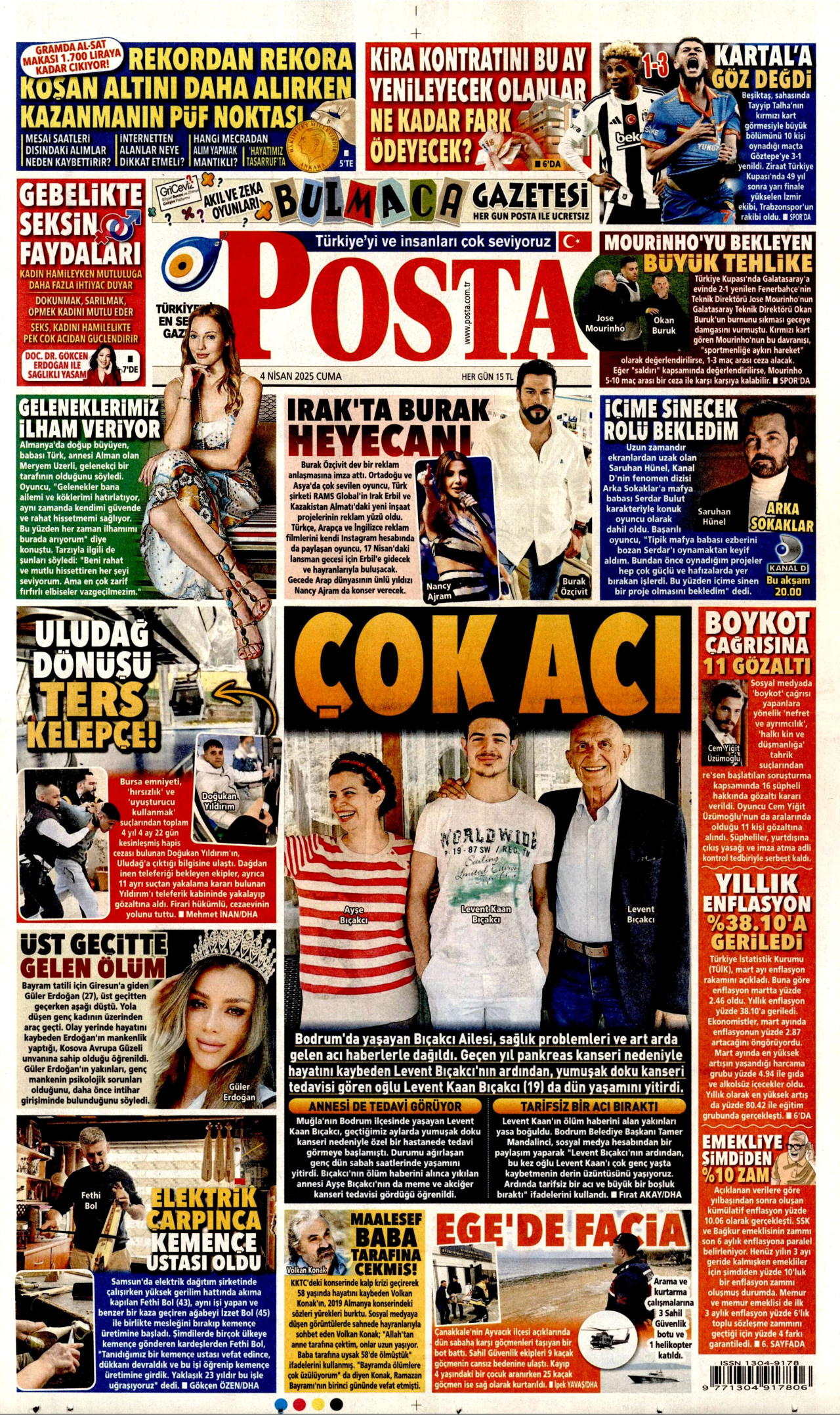 POSTA gazetesinin 4 Nisan 2025 tarihli birinci sayfası