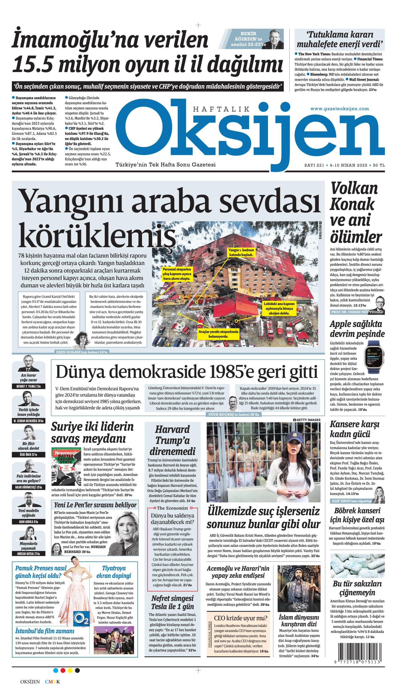 OKSİJEN gazetesinin 4 Nisan 2025 tarihli birinci sayfası