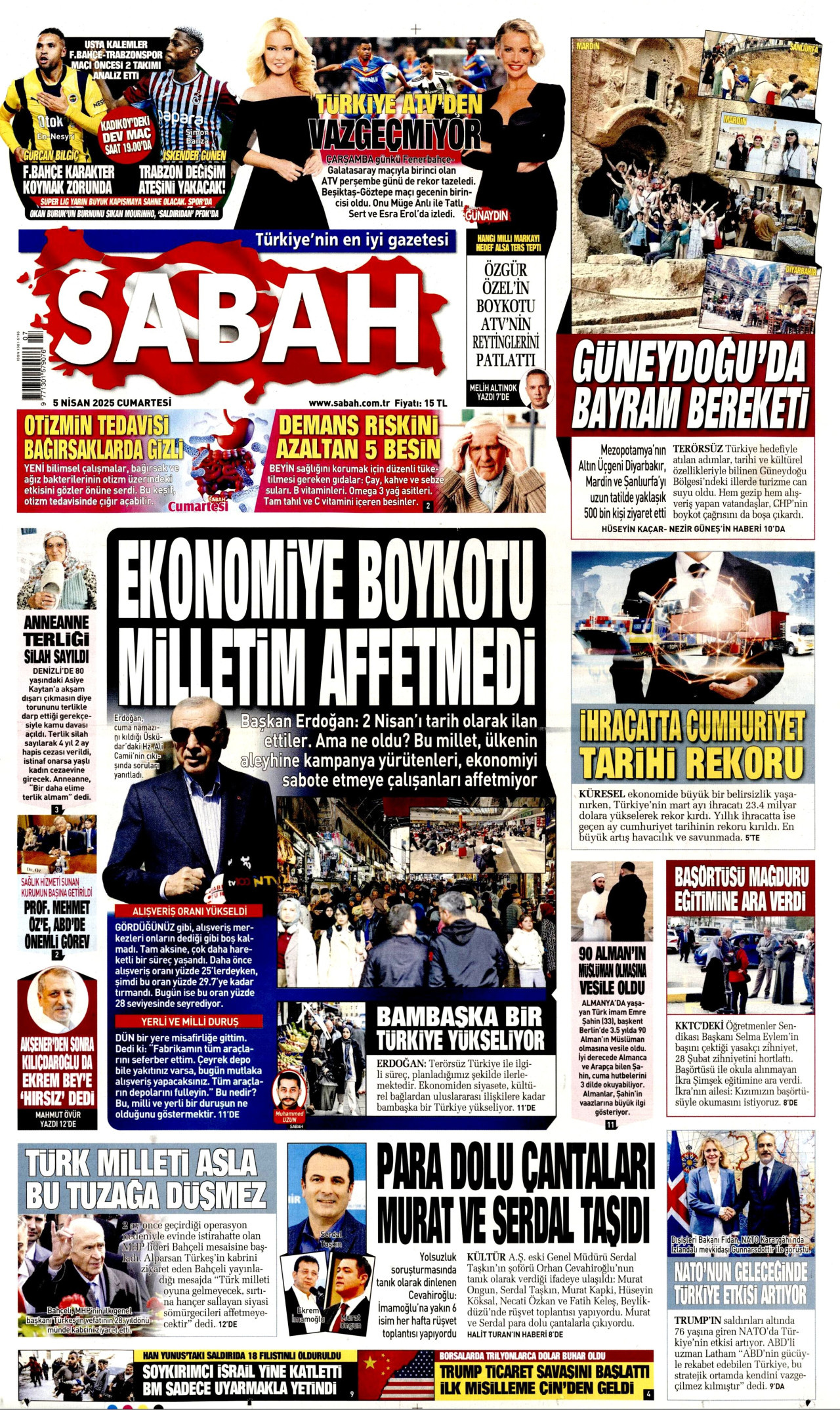 SABAH gazetesinin 5 Nisan 2025 tarihli birinci sayfası