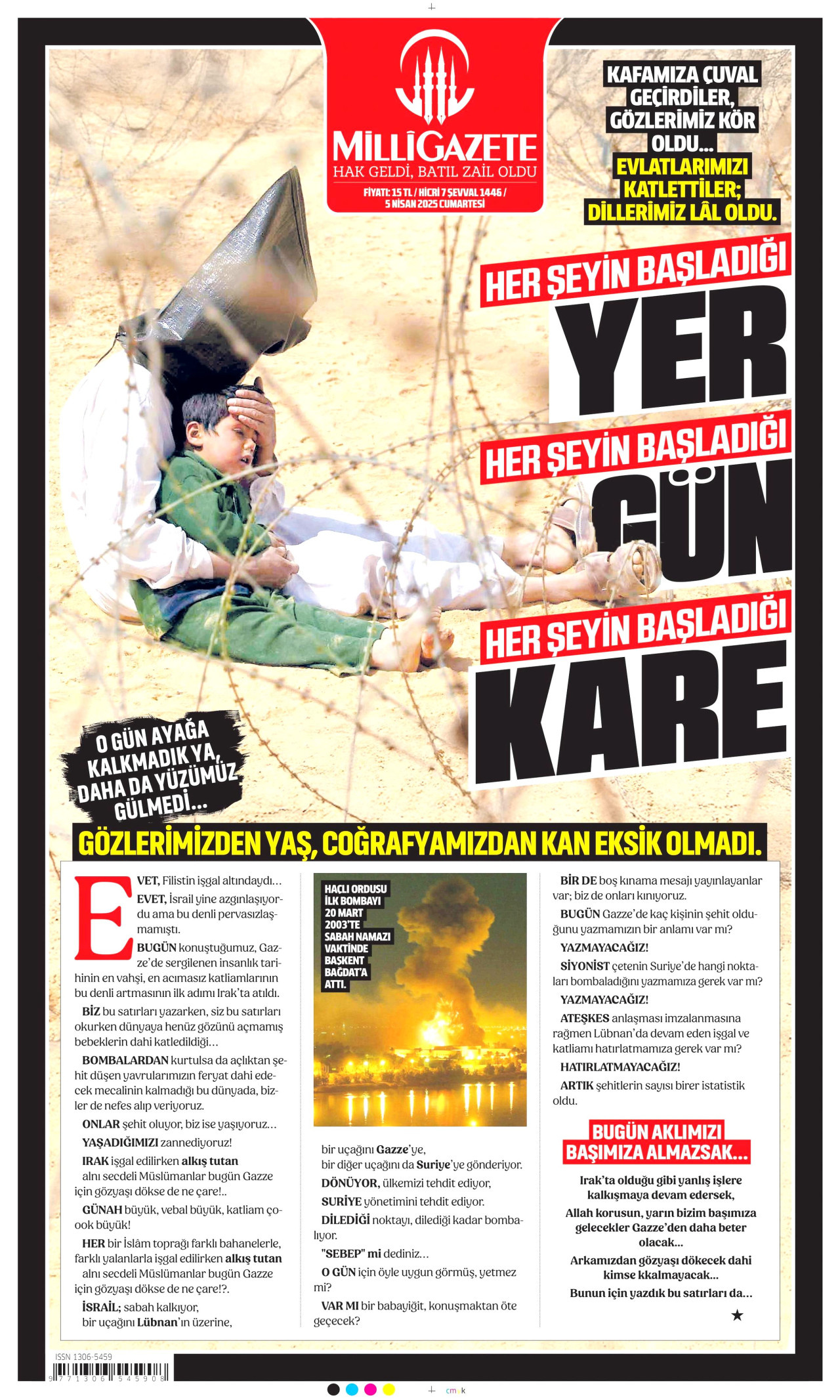 MİLLİ GAZETE gazetesinin 5 Nisan 2025 tarihli birinci sayfası
