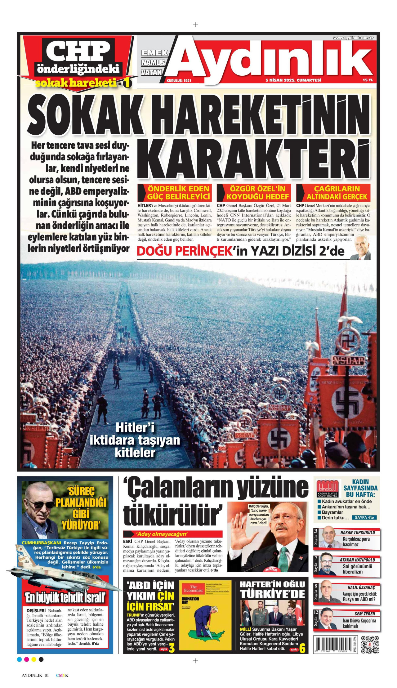 AYDINLIK GAZETESİ gazetesinin 5 Nisan 2025 tarihli birinci sayfası