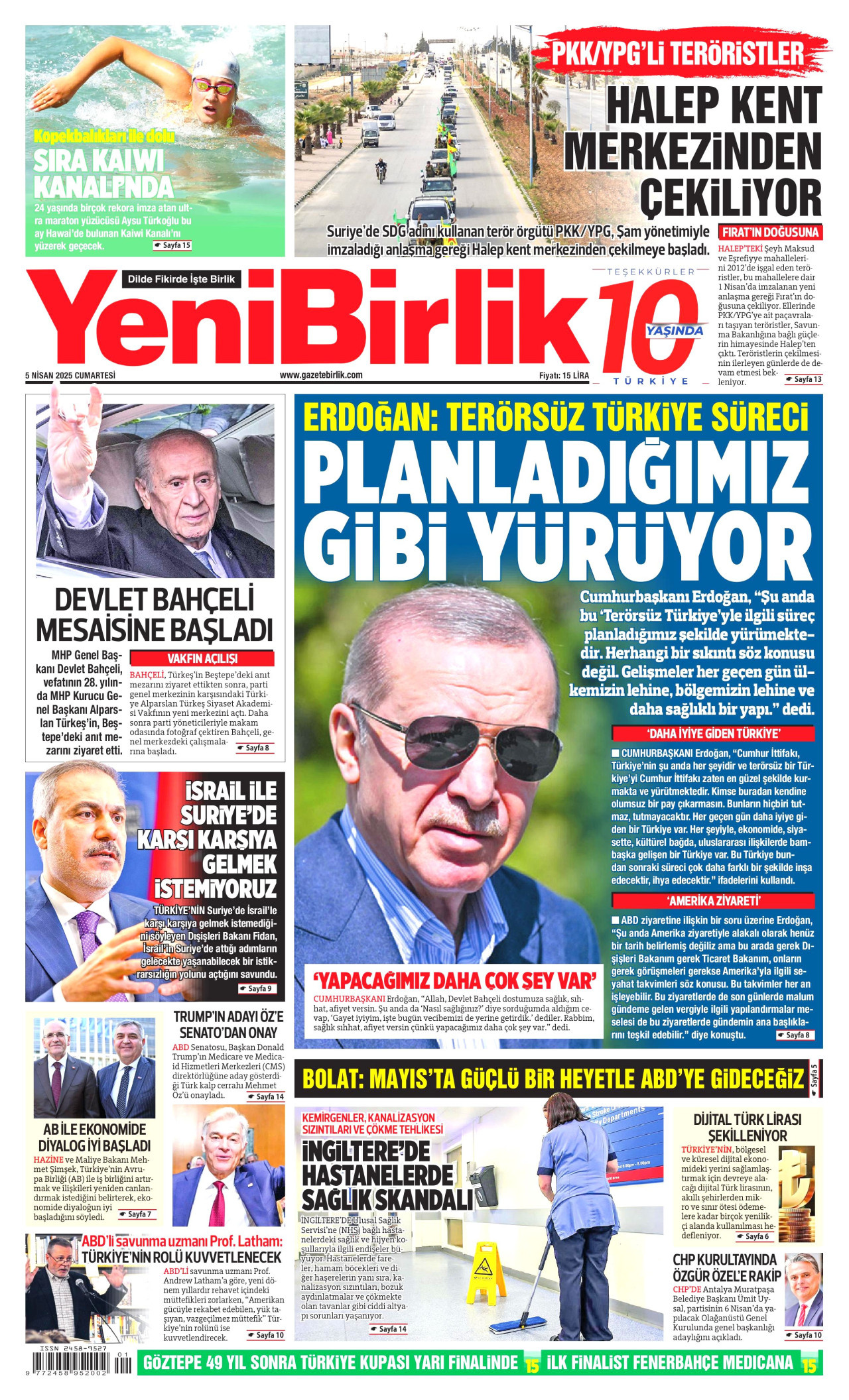 YENİBİRLİK gazetesinin 5 Nisan 2025 tarihli birinci sayfası