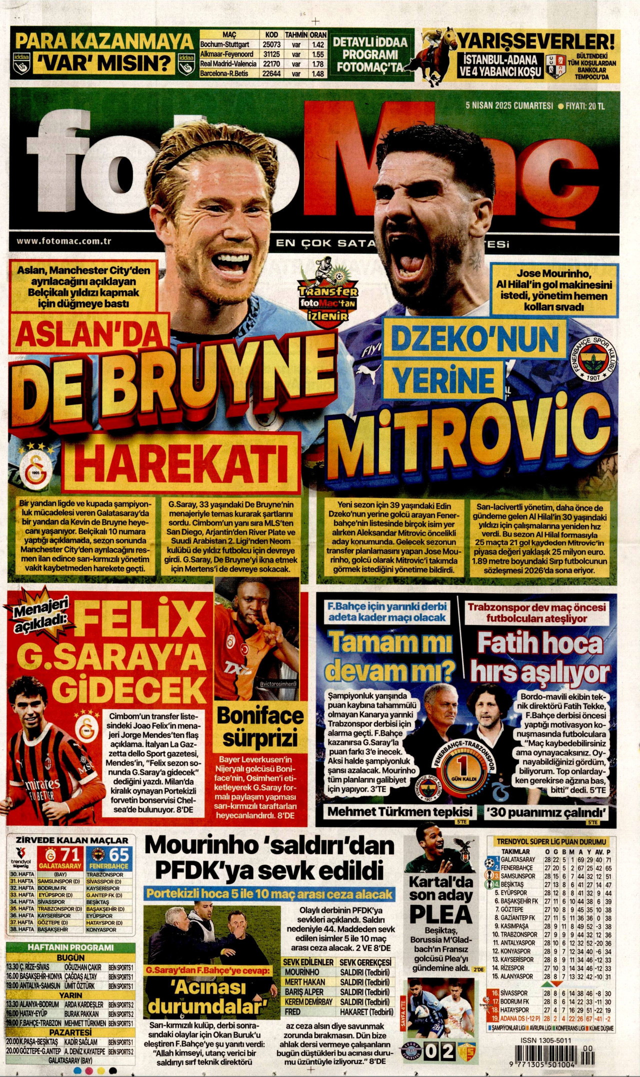 FOTOMAÇ gazetesinin 5 Nisan 2025 tarihli birinci sayfası