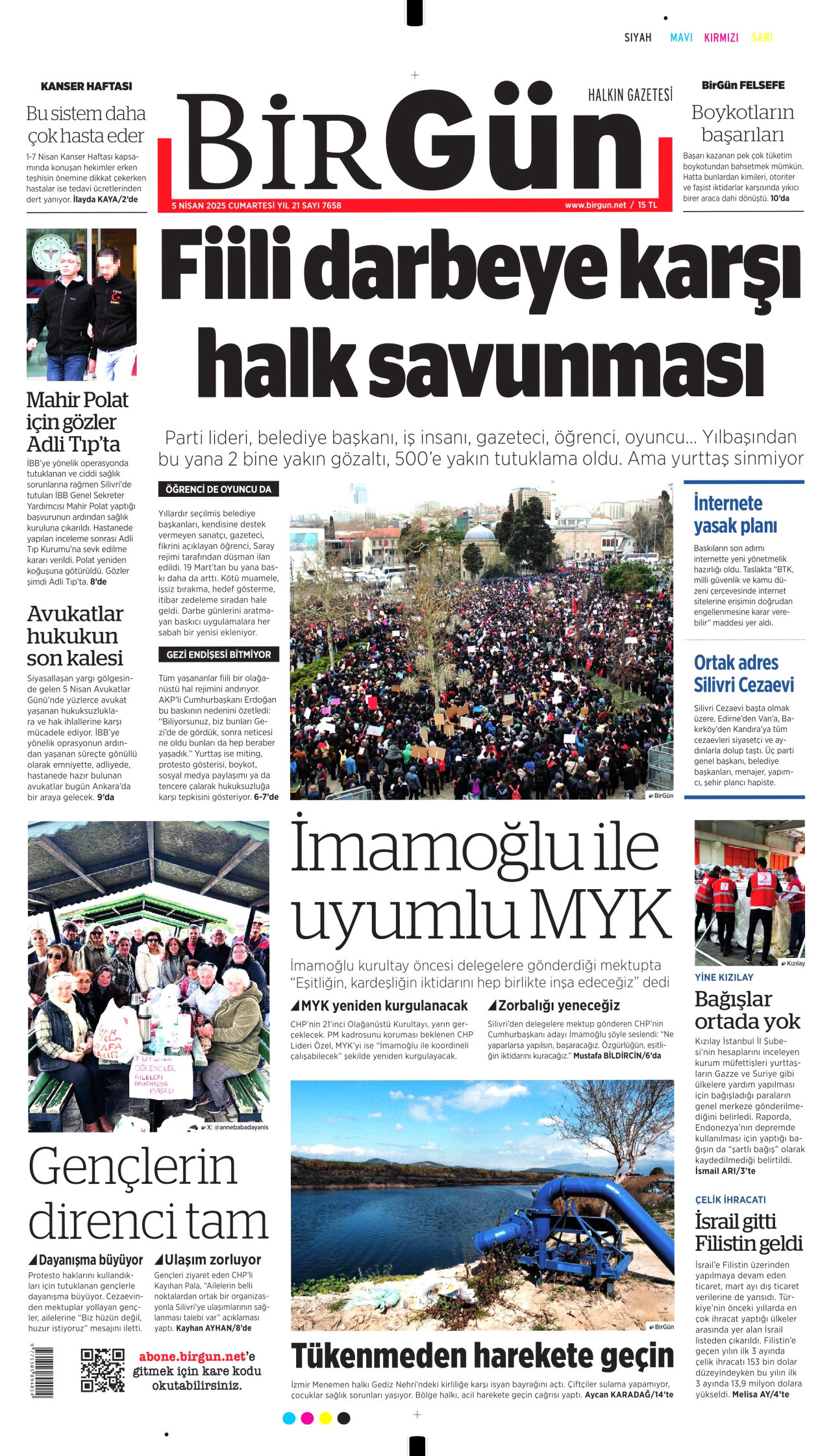 BİRGÜN gazetesinin 5 Nisan 2025 tarihli birinci sayfası