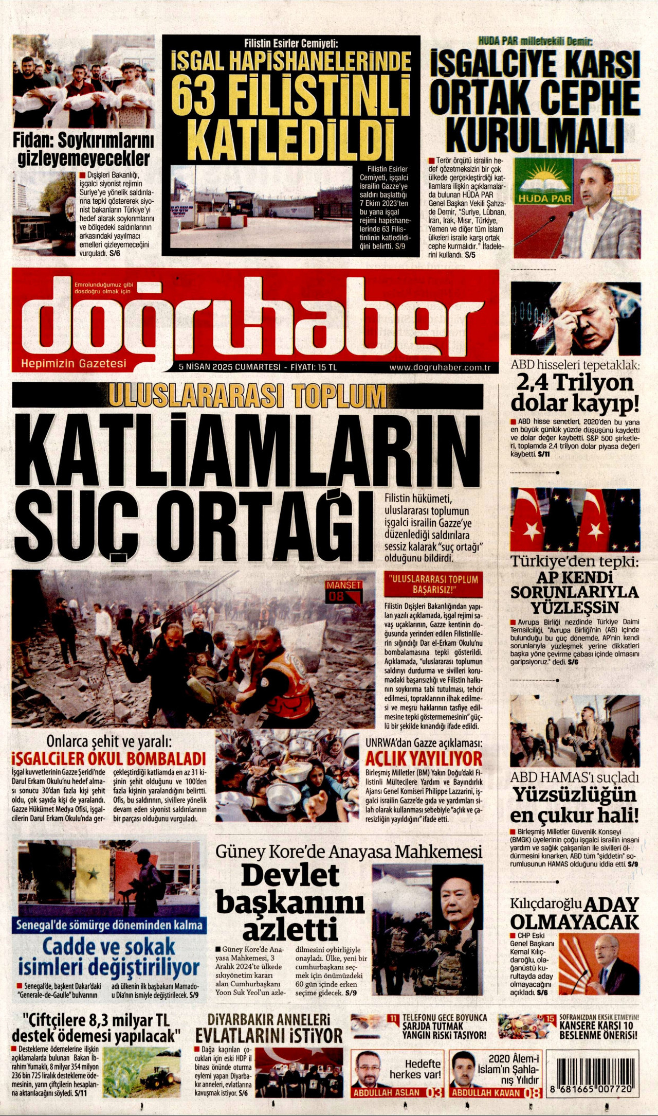 DOĞRU HABER gazetesinin 5 Nisan 2025 tarihli birinci sayfası