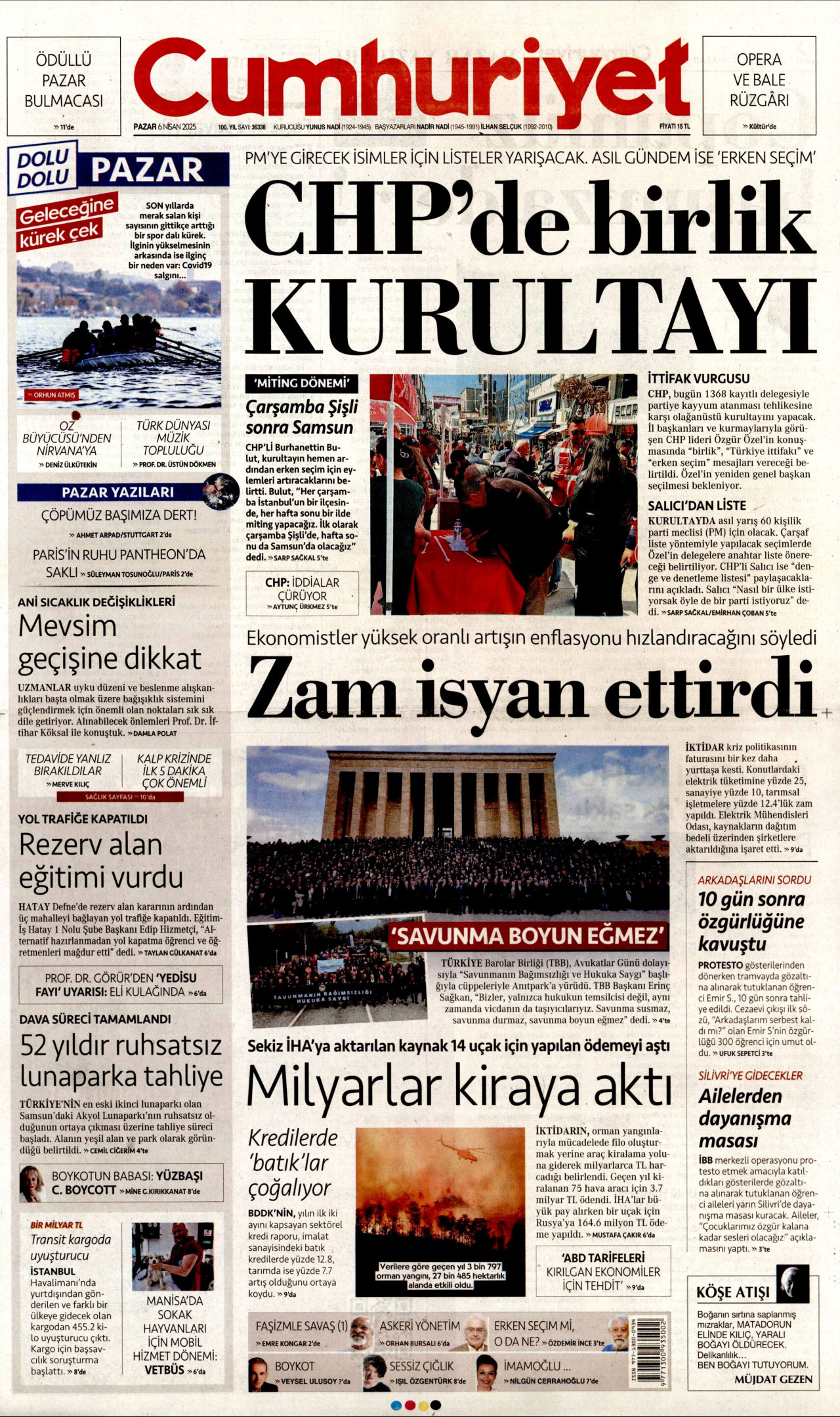 CUMHURİYET gazetesinin 6 Nisan 2025 tarihli birinci sayfası