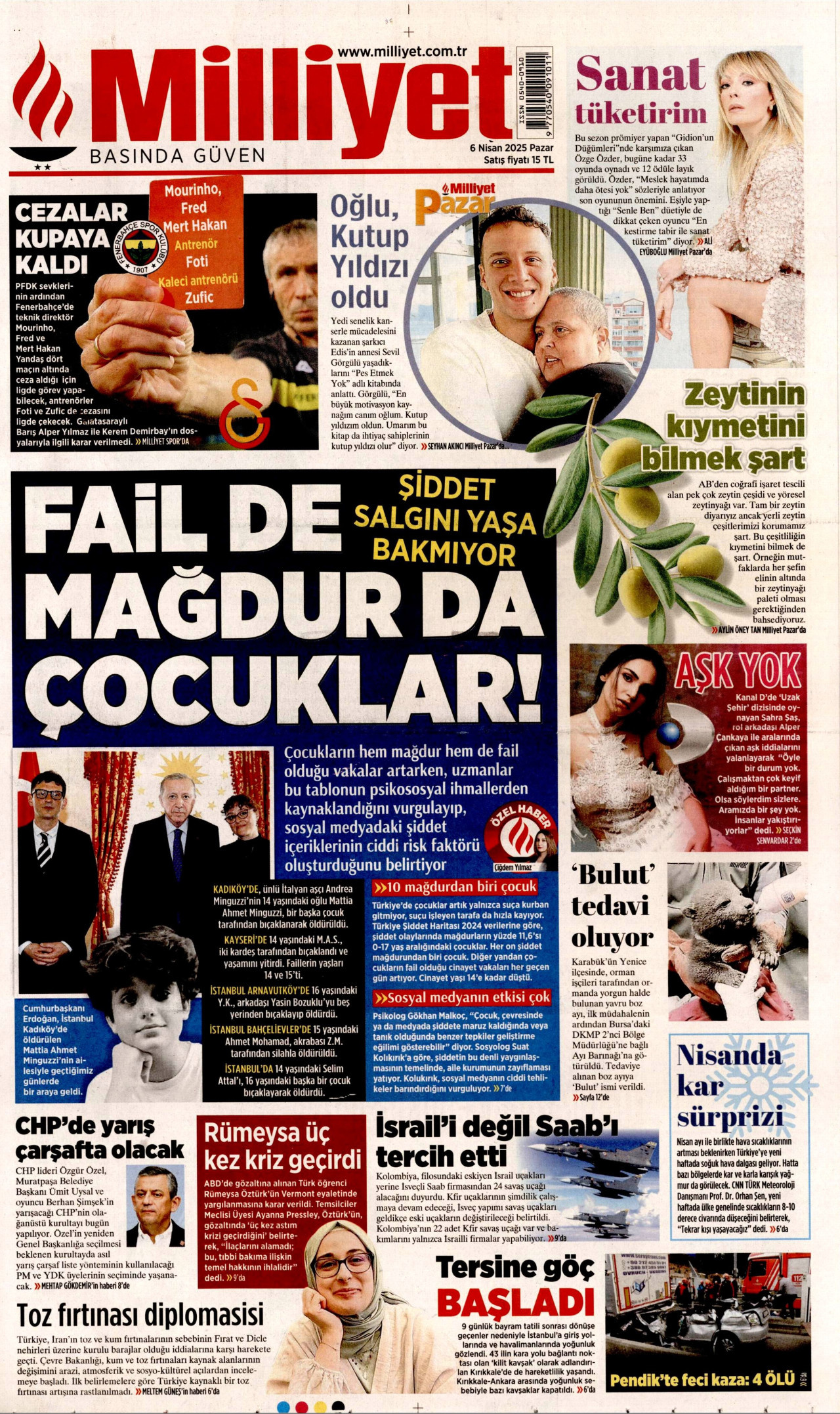 MİLLİYET gazetesinin 6 Nisan 2025 tarihli birinci sayfası