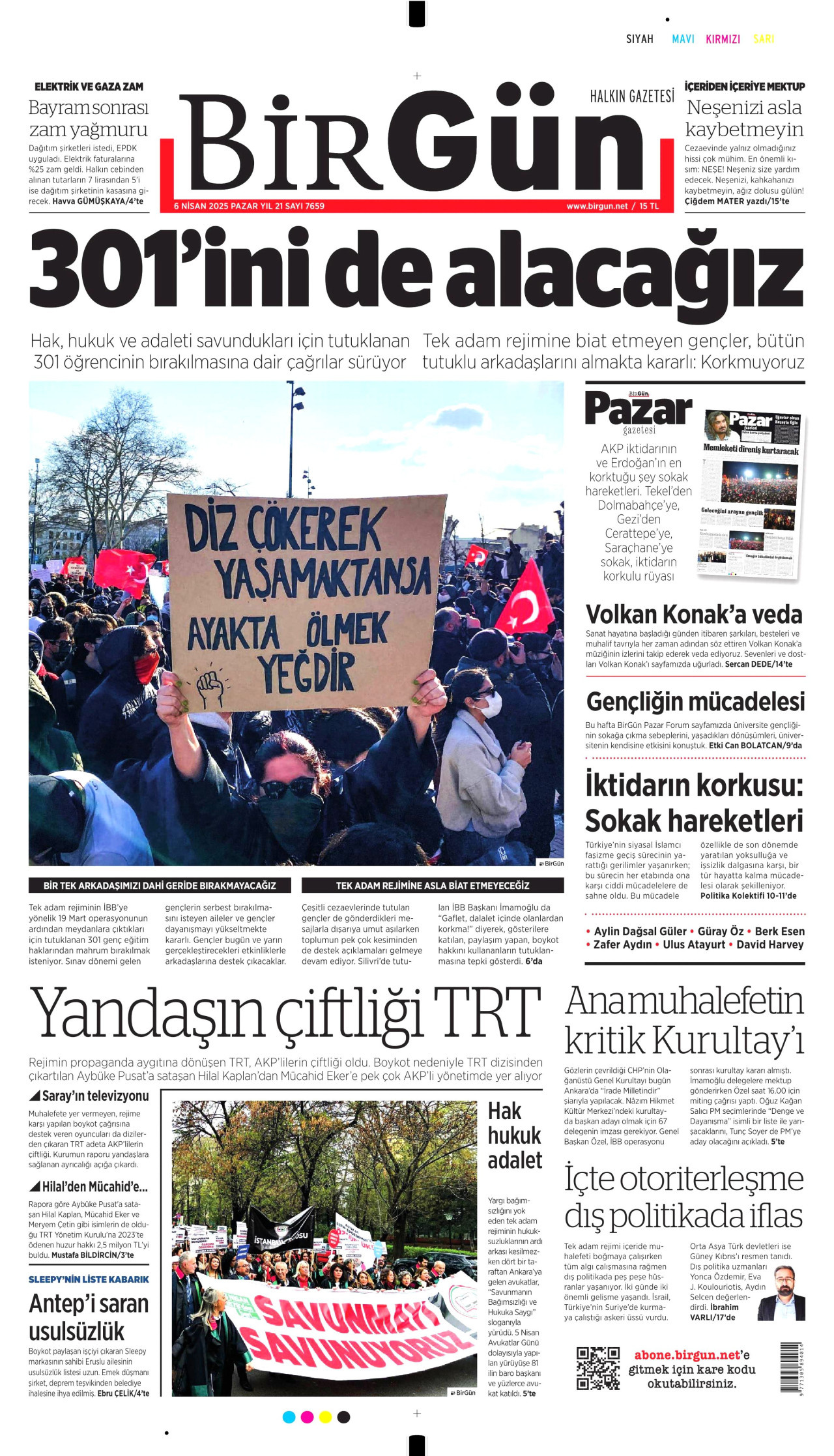 BİRGÜN gazetesinin 6 Nisan 2025 tarihli birinci sayfası