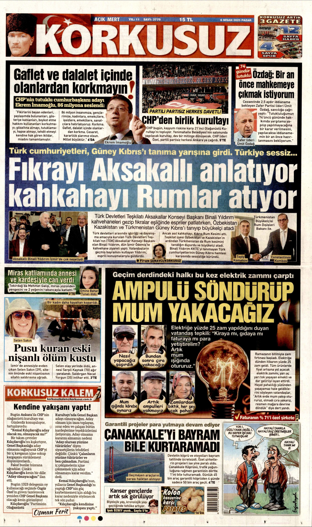 KORKUSUZ gazetesinin 6 Nisan 2025 tarihli birinci sayfası