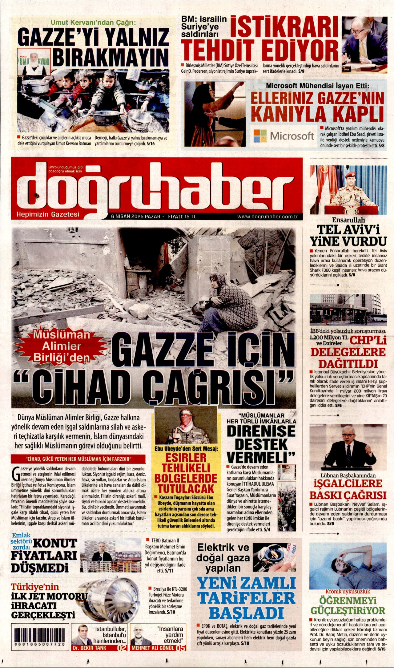 DOĞRU HABER gazetesinin 6 Nisan 2025 tarihli birinci sayfası