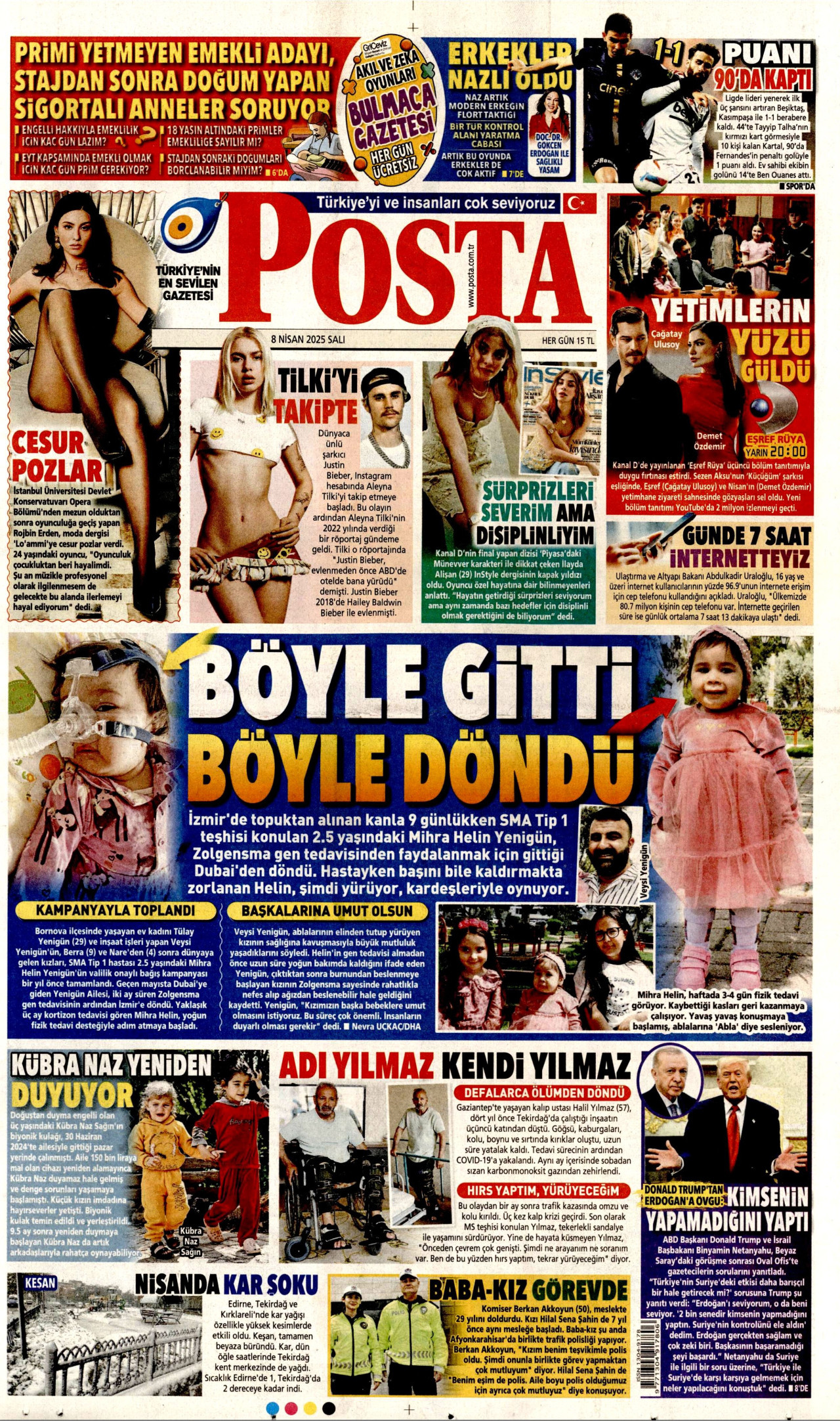 POSTA gazetesinin 8 Nisan 2025 tarihli birinci sayfası