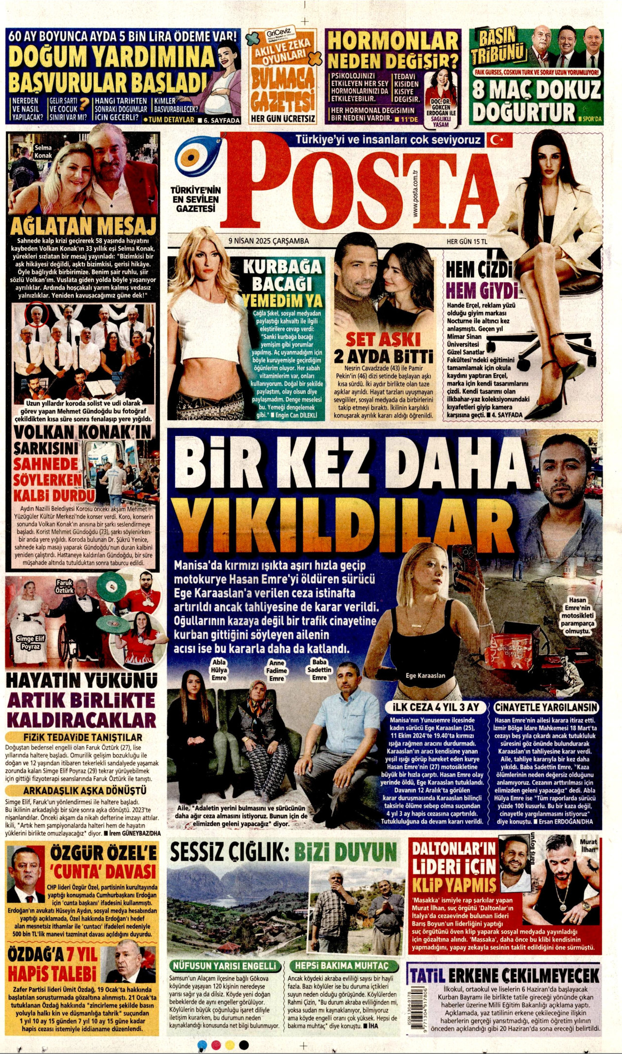 POSTA gazetesinin 9 Nisan 2025 tarihli birinci sayfası