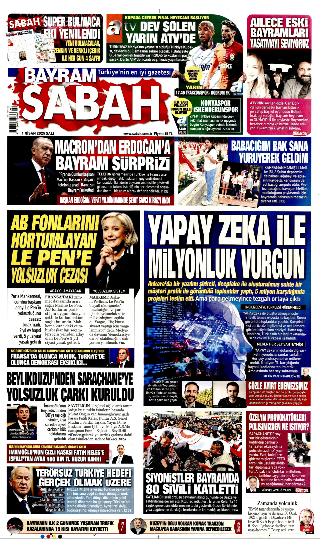 SABAH gazetesinin 1 Nisan 2025 tarihli birinci sayfası