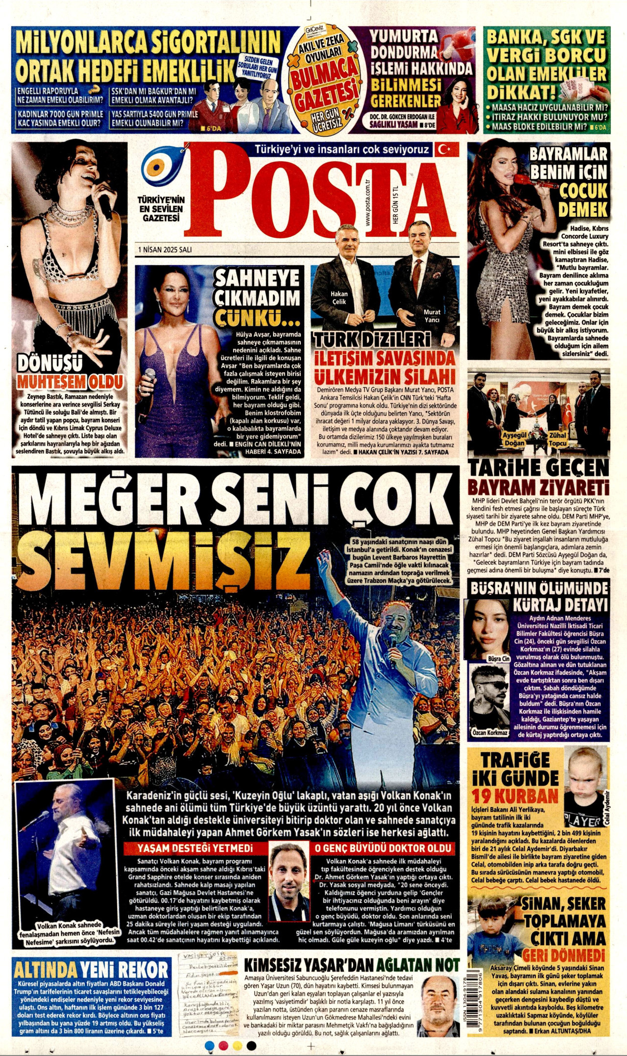 POSTA gazetesinin 1 Nisan 2025 tarihli birinci sayfası