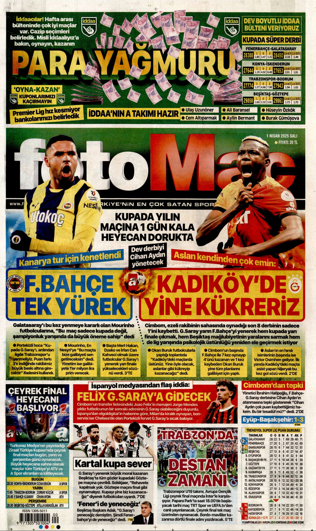 FOTOMAÇ gazetesinin 1 Nisan 2025 tarihli birinci sayfası