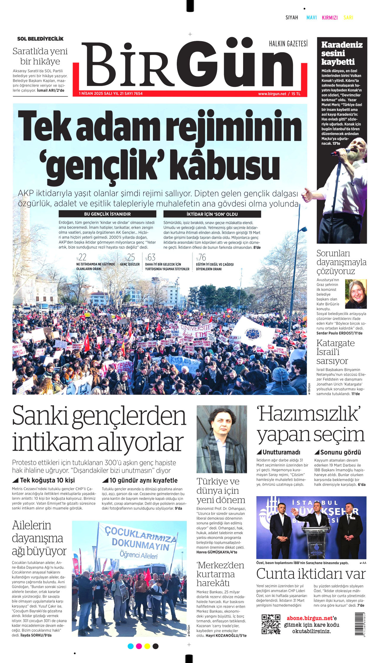 BİRGÜN gazetesinin 1 Nisan 2025 tarihli birinci sayfası