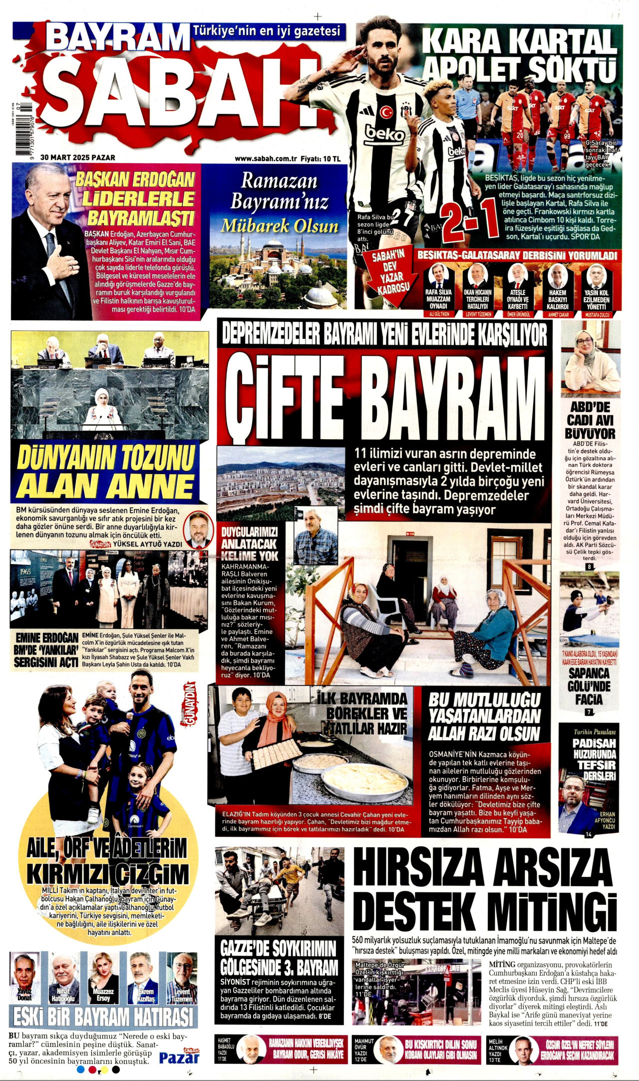 SABAH gazetesinin 30 Mart 2025 tarihli birinci sayfası