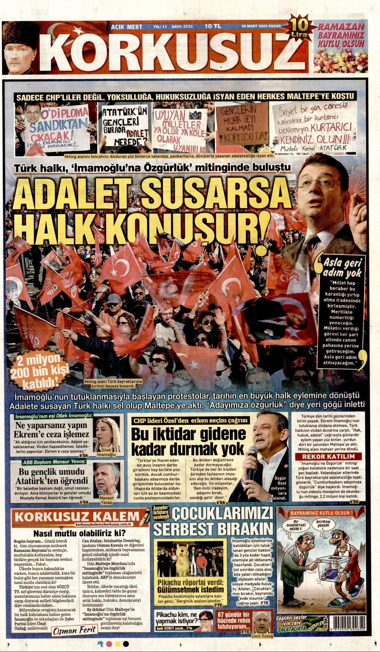 KORKUSUZ gazetesinin 30 Mart 2025 tarihli birinci sayfası