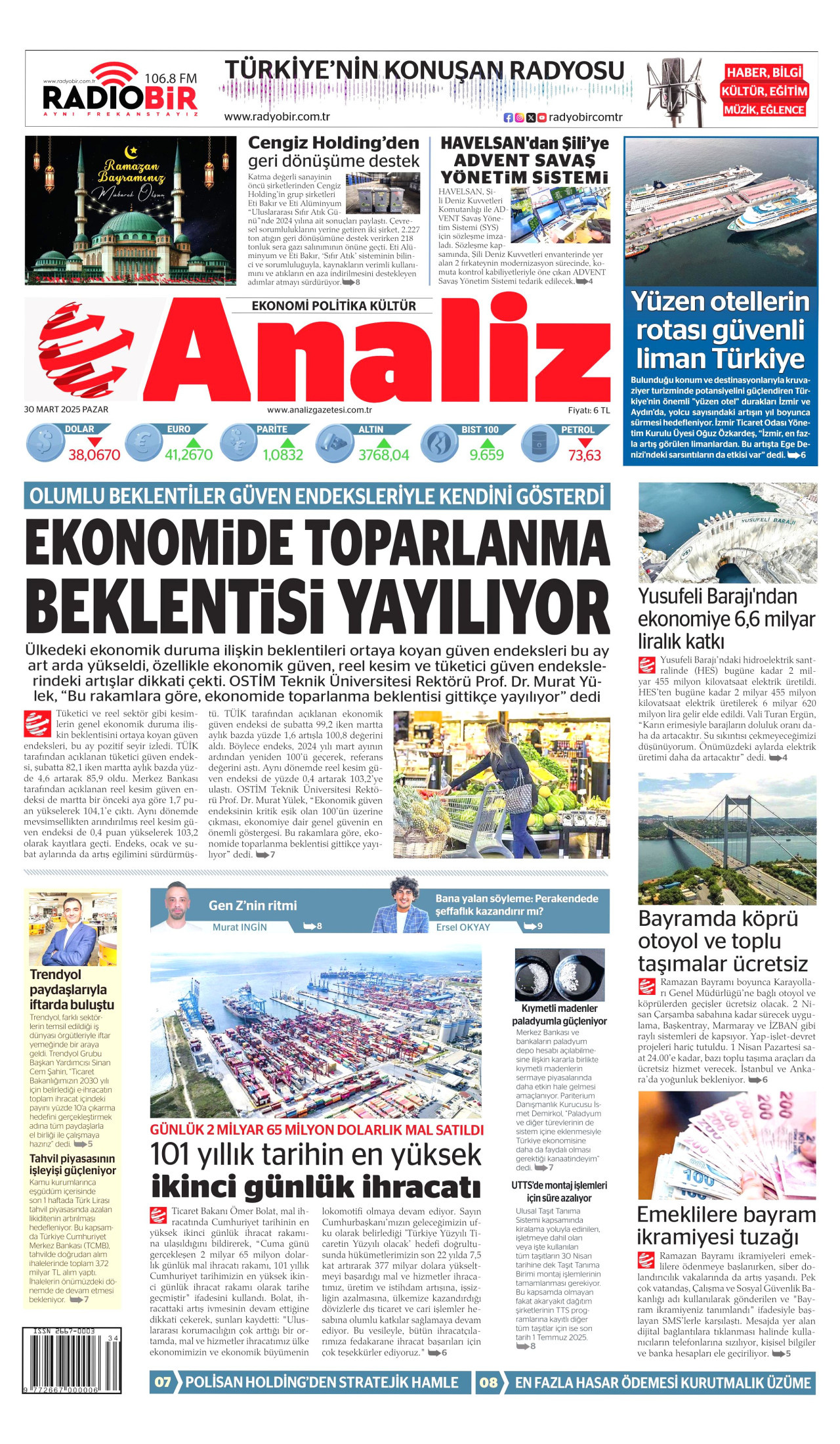 ANALİZ gazetesinin 30 Mart 2025 tarihli birinci sayfası