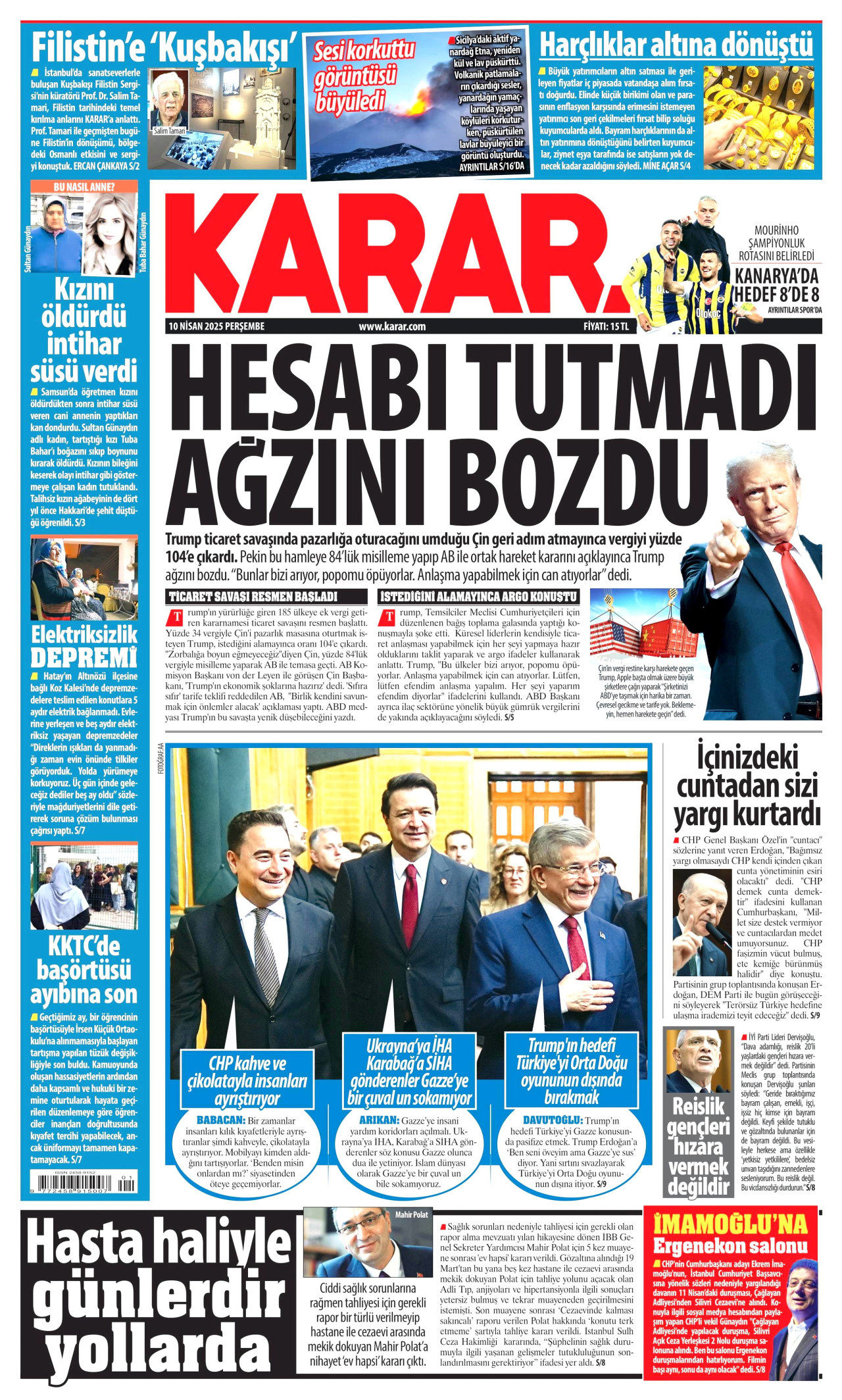 KARAR gazetesinin 10 Nisan 2025 tarihli birinci sayfası