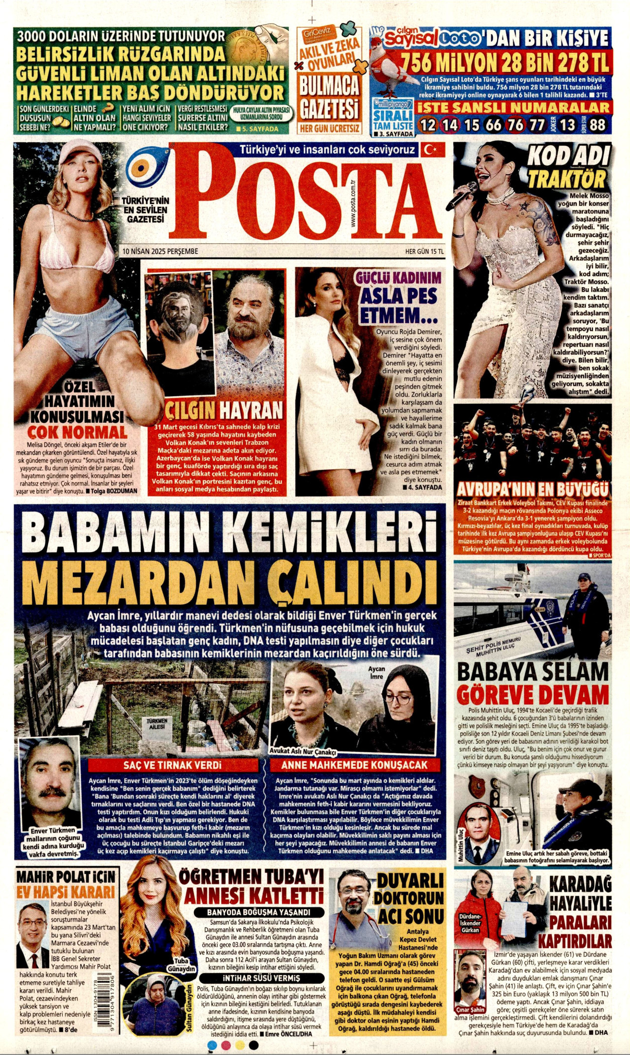 POSTA gazetesinin 10 Nisan 2025 tarihli birinci sayfası